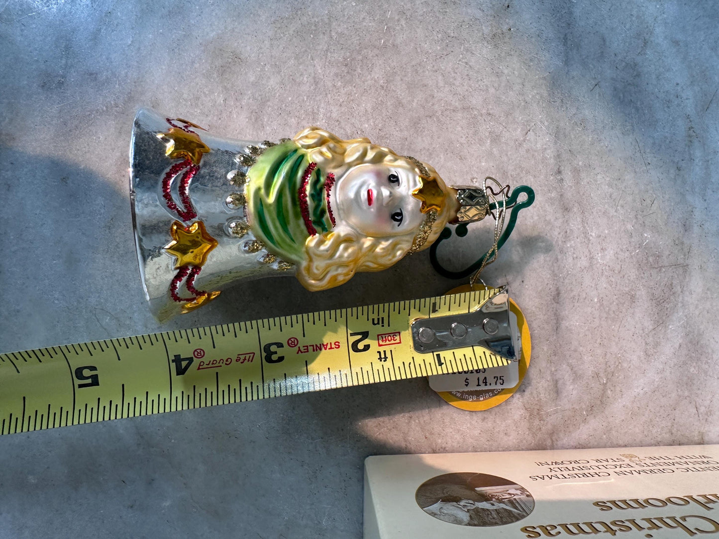 Inge-Glas 2003 Christmas Angel Bell Ornament | Hand-Blown German Glass w/ Clapper | Original Tag & Box | Holiday Collectible
