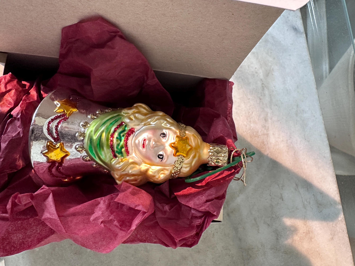 Inge-Glas 2003 Christmas Angel Bell Ornament | Hand-Blown German Glass w/ Clapper | Original Tag & Box | Holiday Collectible