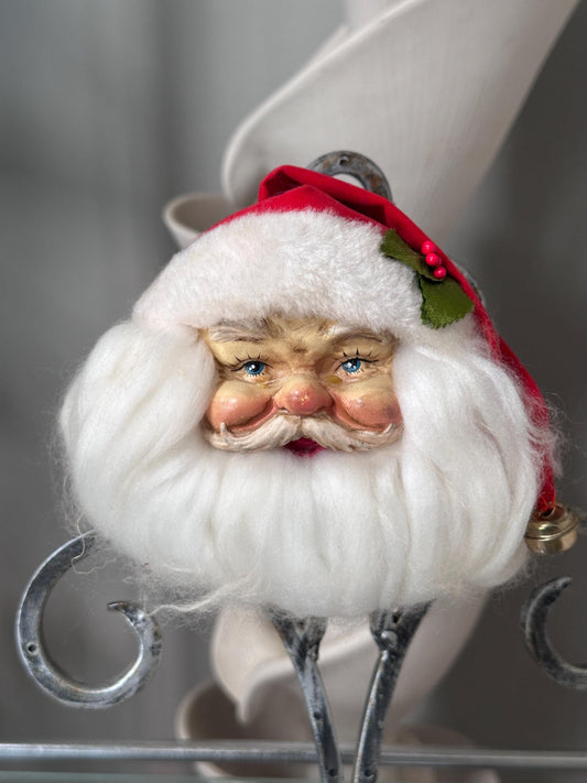 Vintage Santa Claus Head Christmas Ornament 1993 | Foley’s Holiday Collectible | 5” Santa Face Ornament | Jingle Bell Hat | Retro Christmas