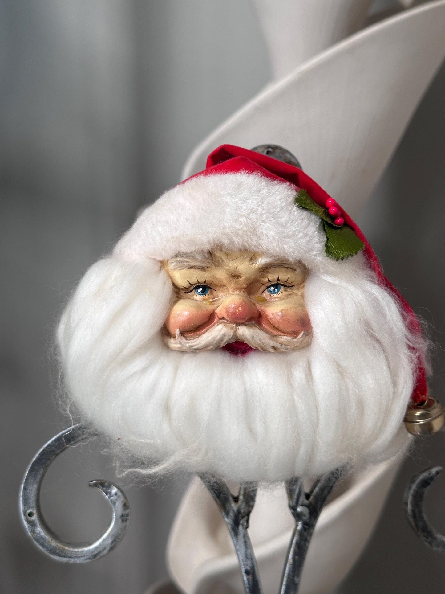 Vintage Santa Claus Head Christmas Ornament 1993 | Foley’s Holiday Collectible | 5” Santa Face Ornament | Jingle Bell Hat | Retro Christmas