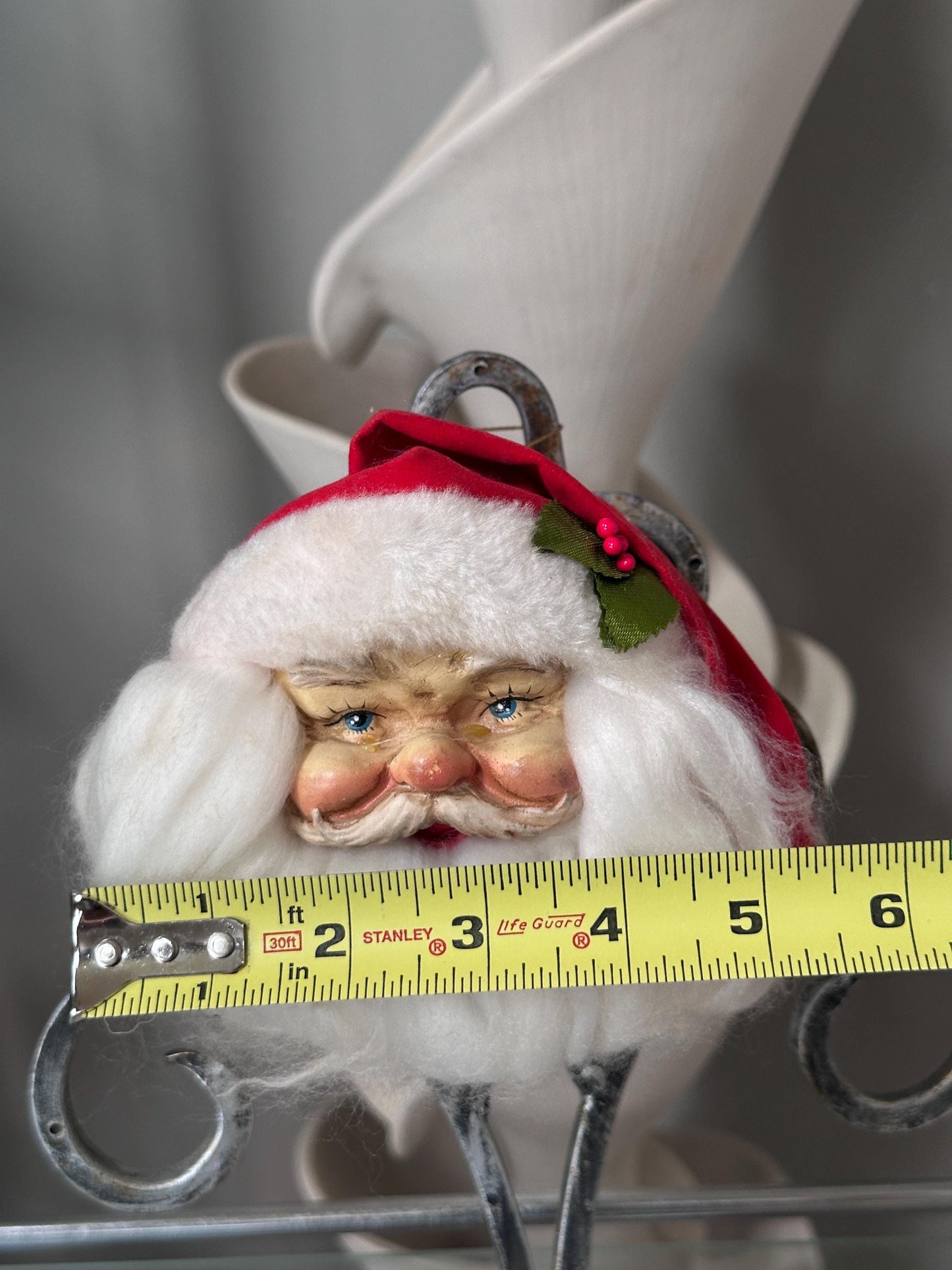Vintage Santa Claus Head Christmas Ornament 1993 | Foley’s Holiday Collectible | 5” Santa Face Ornament | Jingle Bell Hat | Retro Christmas