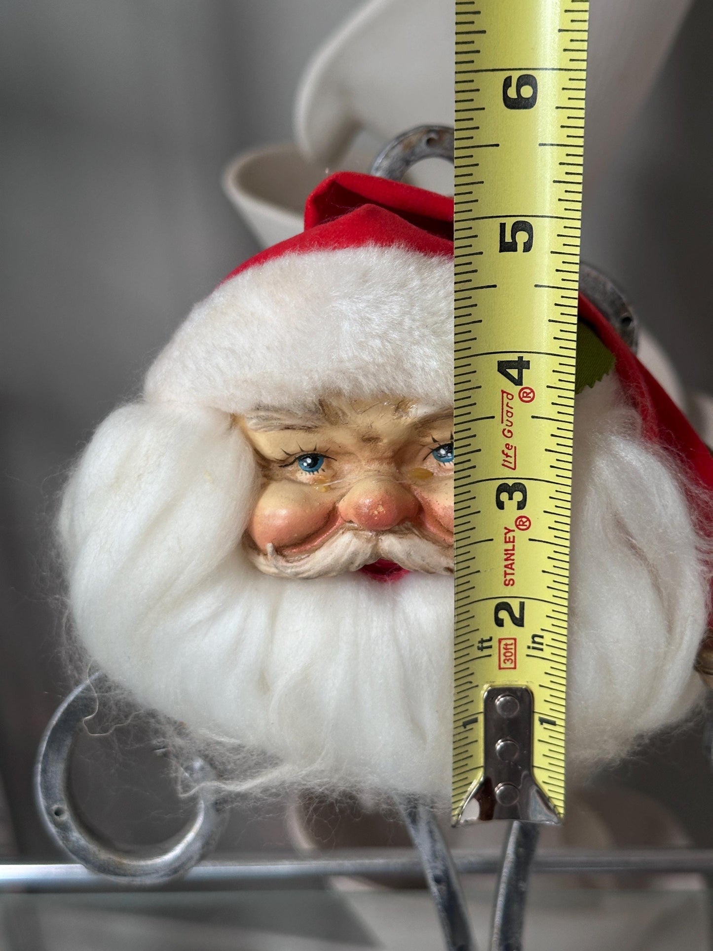 Vintage Santa Claus Head Christmas Ornament 1993 | Foley’s Holiday Collectible | 5” Santa Face Ornament | Jingle Bell Hat | Retro Christmas