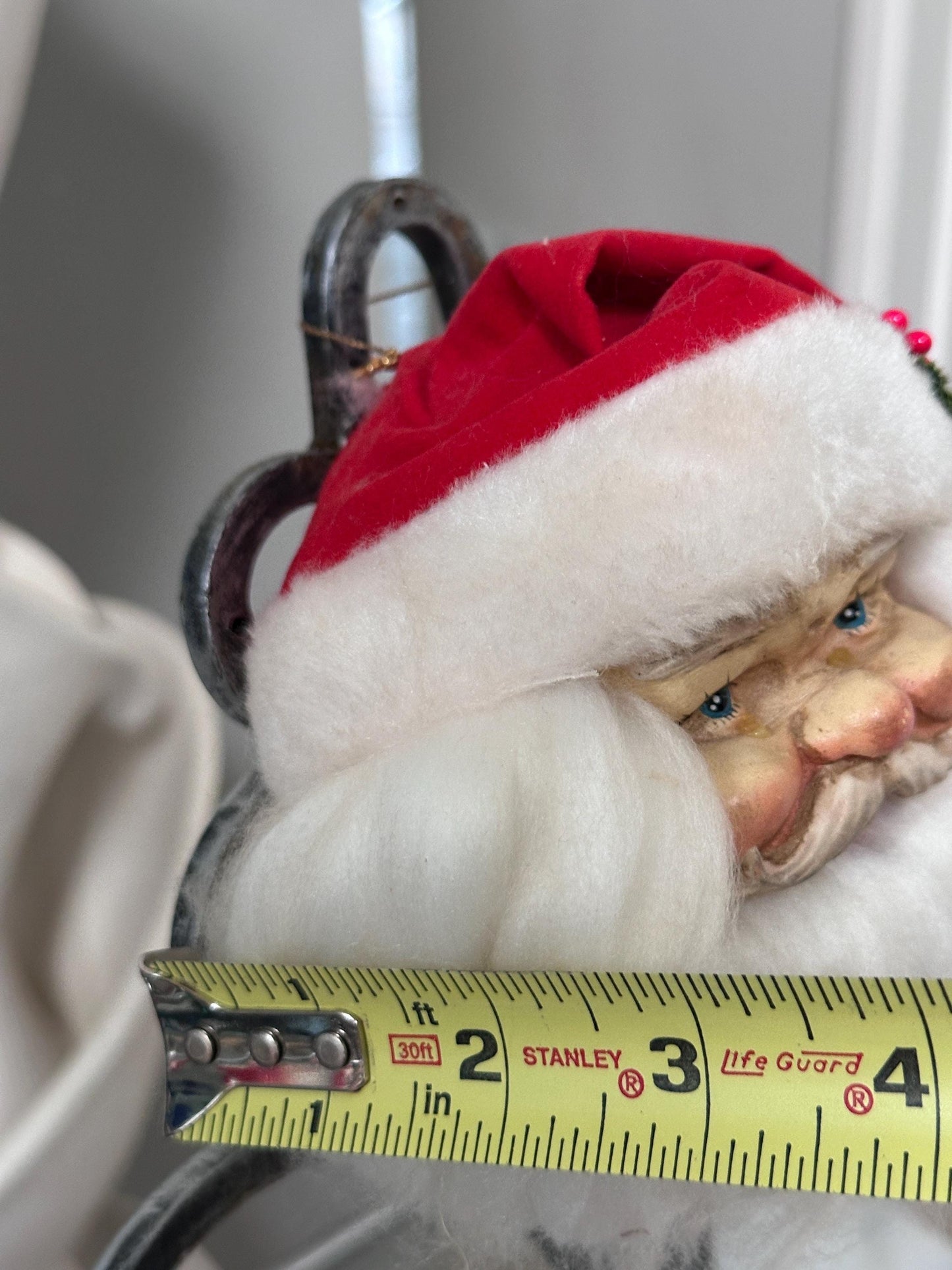 Vintage Santa Claus Head Christmas Ornament 1993 | Foley’s Holiday Collectible | 5” Santa Face Ornament | Jingle Bell Hat | Retro Christmas
