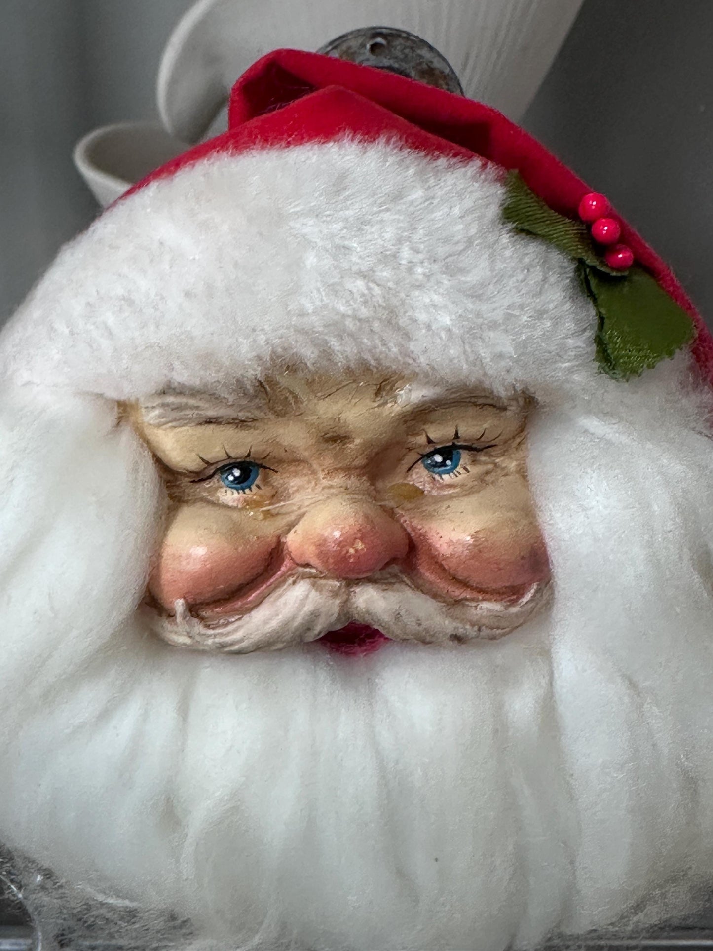 Vintage Santa Claus Head Christmas Ornament 1993 | Foley’s Holiday Collectible | 5” Santa Face Ornament | Jingle Bell Hat | Retro Christmas