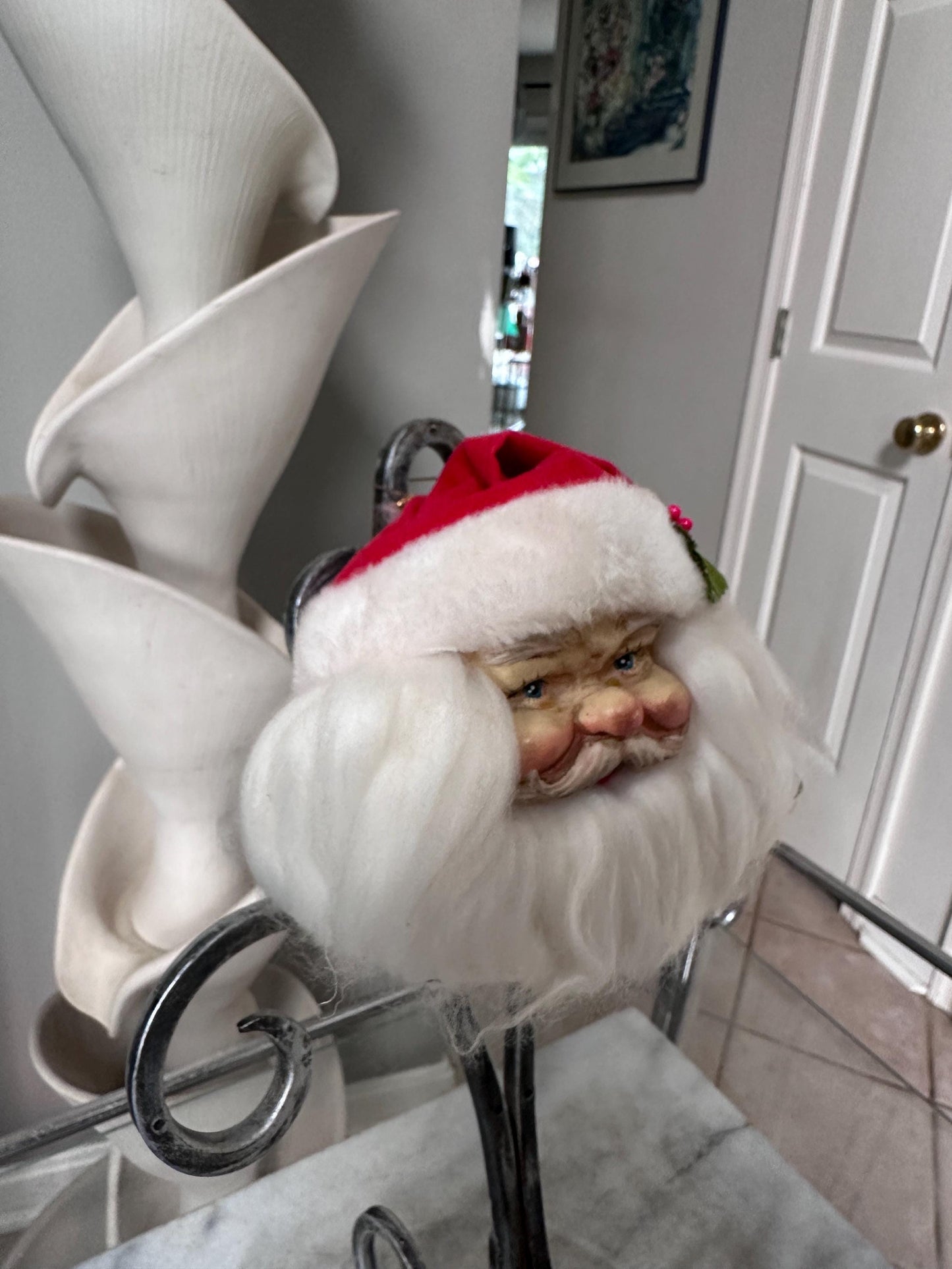 Vintage Santa Claus Head Christmas Ornament 1993 | Foley’s Holiday Collectible | 5” Santa Face Ornament | Jingle Bell Hat | Retro Christmas