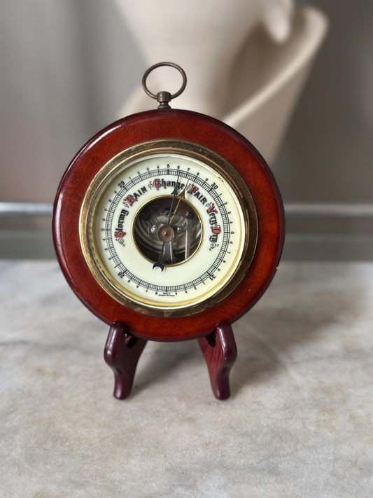 Vintage Western Germany Barometer | Mid-Century Wooden & Brass Weather Instrument  | 1950s Scientific / Nautical Decor