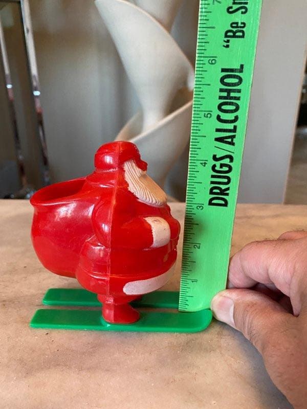 Vintage Mid Century 50’s Hard Plastic Christmas Rosen Robro Santa on Green Skis Candy Holder