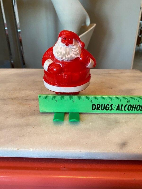 Vintage Mid Century 50’s Hard Plastic Christmas Rosen Robro Santa on Green Skis Candy Holder