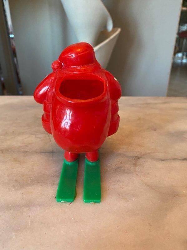 Vintage Mid Century 50’s Hard Plastic Christmas Rosen Robro Santa on Green Skis Candy Holder