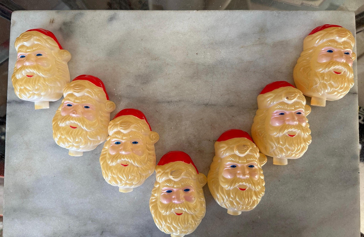 7 Vintage String Light Blow Mold Santa Claus Light Covers Retro/MCM