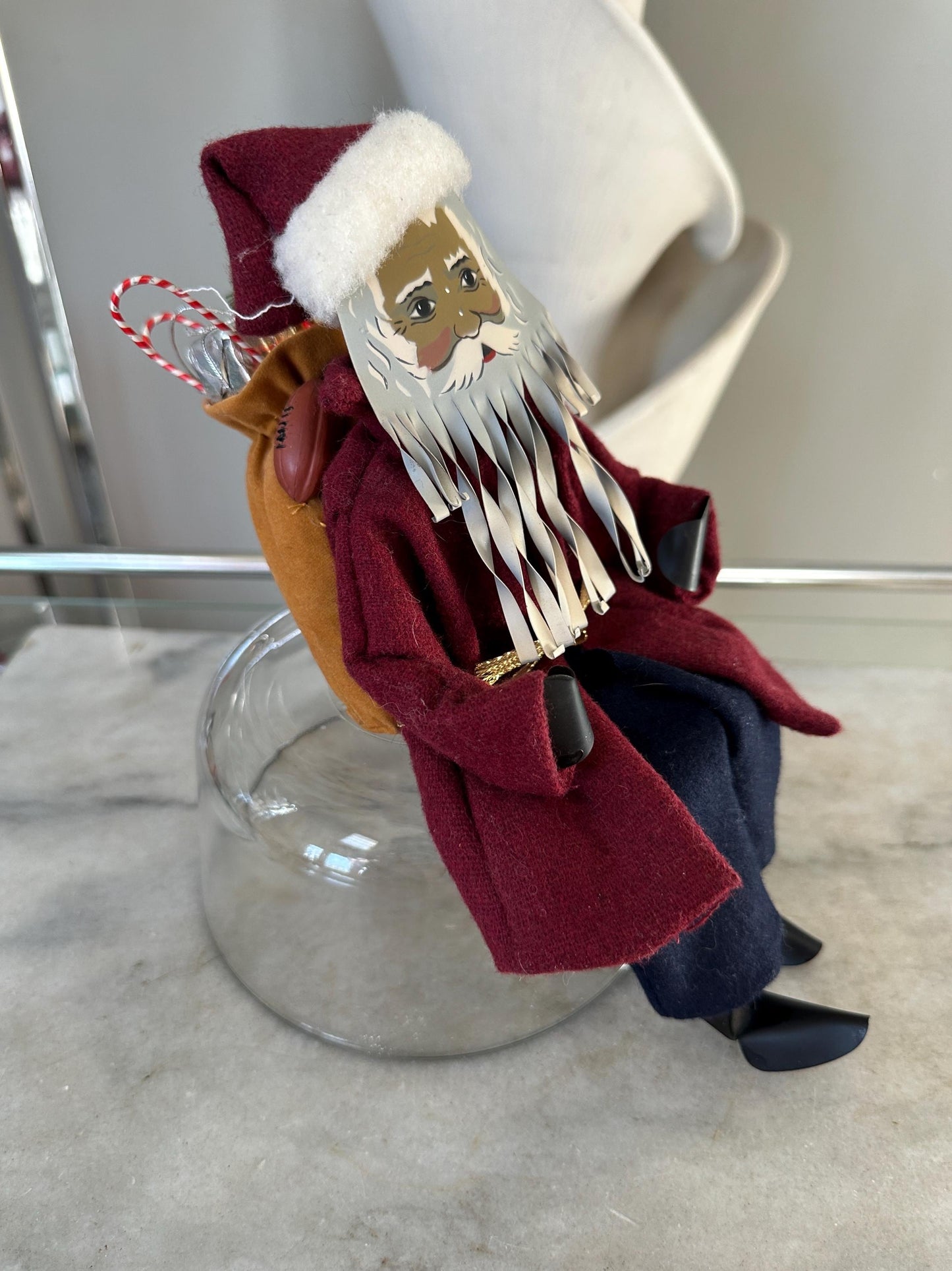 Vintage Shadowdancer Style American Folk Art Shelf Sitting Santa Metal Fabric by Edna Oar Young Company