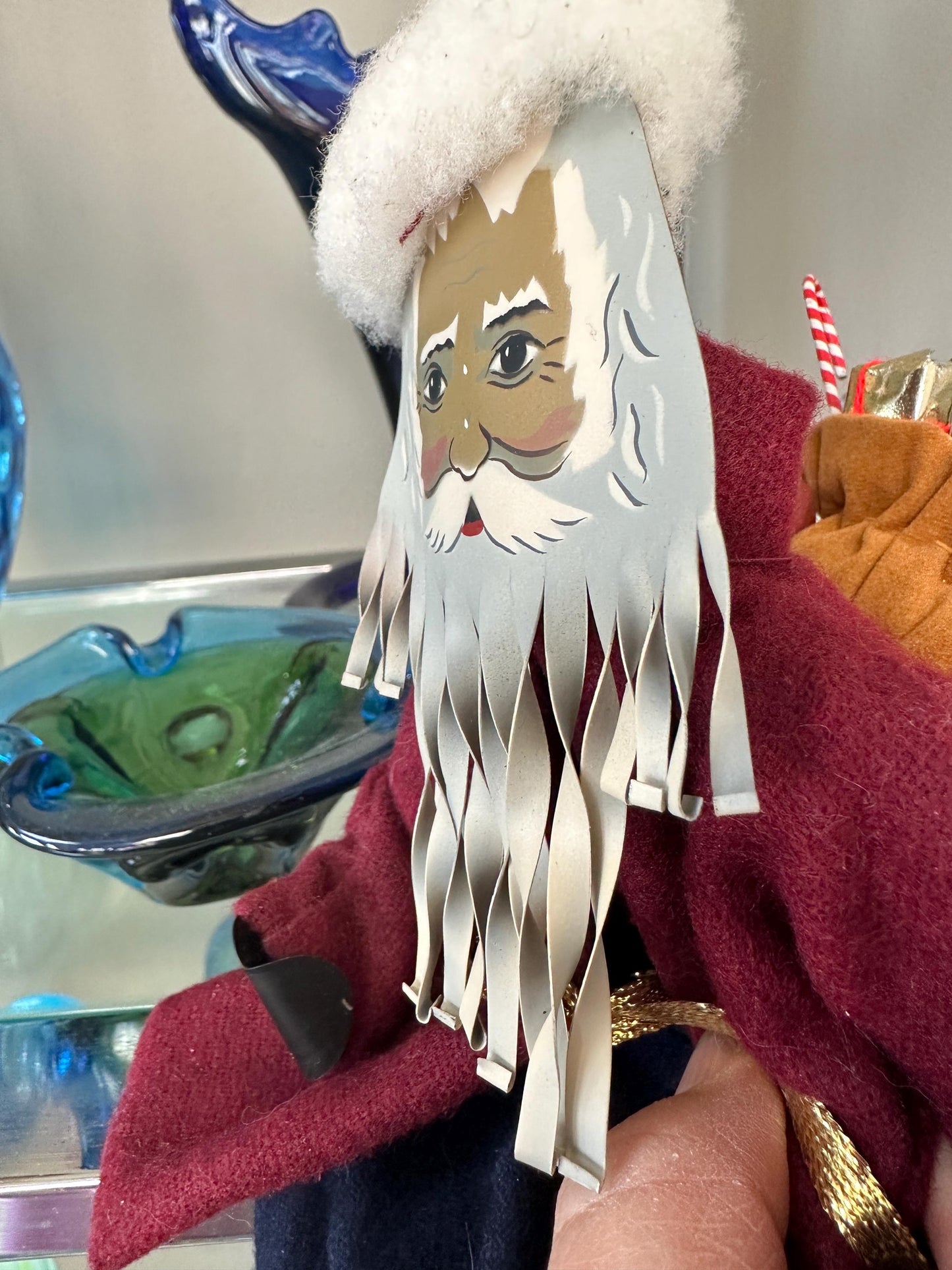 Vintage Shadowdancer Style American Folk Art Shelf Sitting Santa Metal Fabric by Edna Oar Young Company