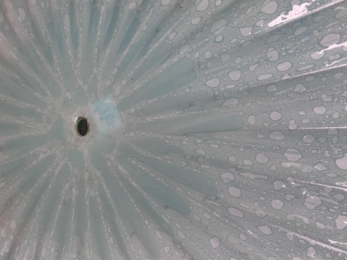 Vintage MCM Murano Style Scalloped Glass Lamp Shade | White w Hints of Blue Opalescent Art Glass | 20”