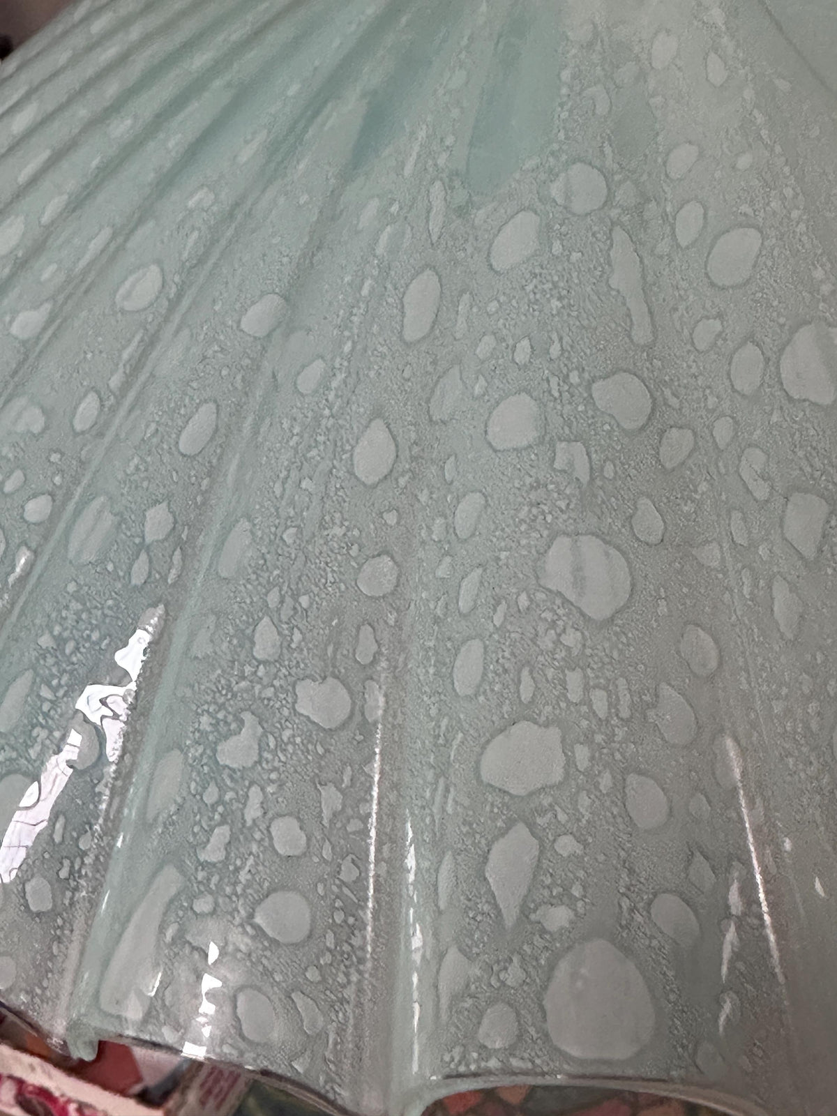 Vintage MCM Murano Style Scalloped Glass Lamp Shade | White w Hints of Blue Opalescent Art Glass | 20”
