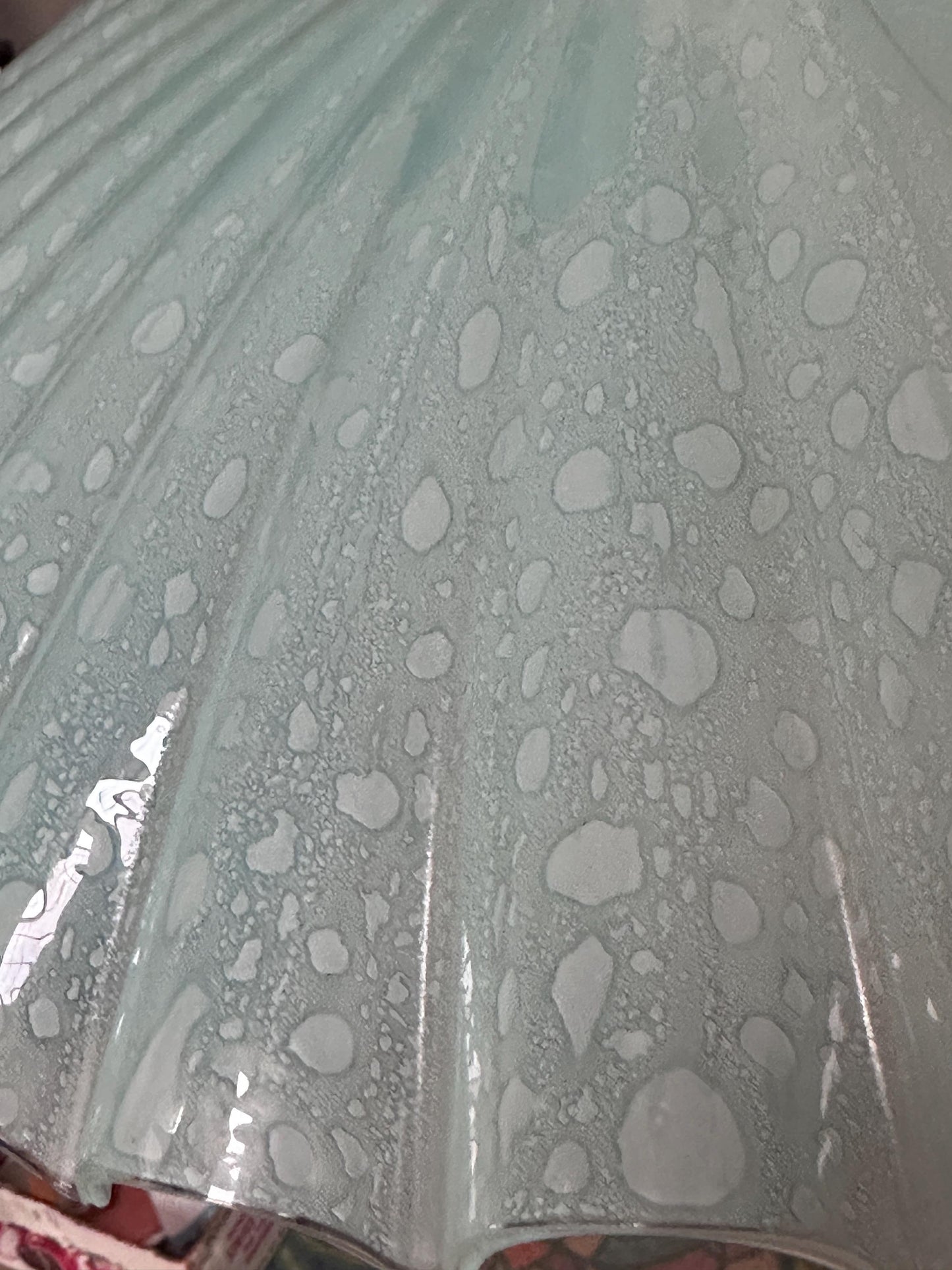 Vintage MCM Murano Style Scalloped Glass Lamp Shade | White w Hints of Blue Opalescent Art Glass | 20”