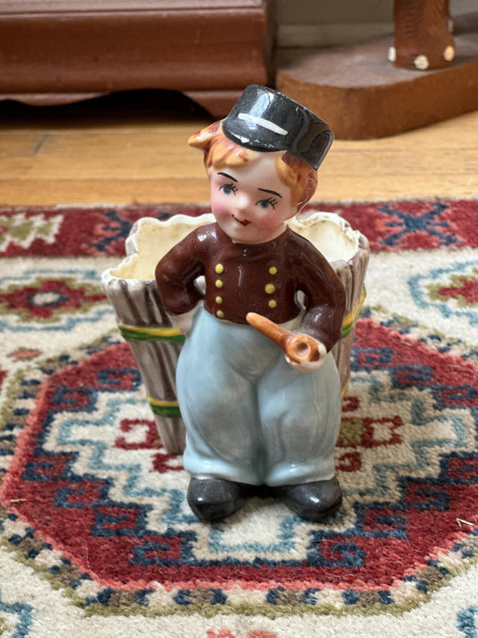 Vintage Napco Dutch Boy Ceramic Planter S662 Hand-Painted Figurine Boy with Basket Mid-Century Decor