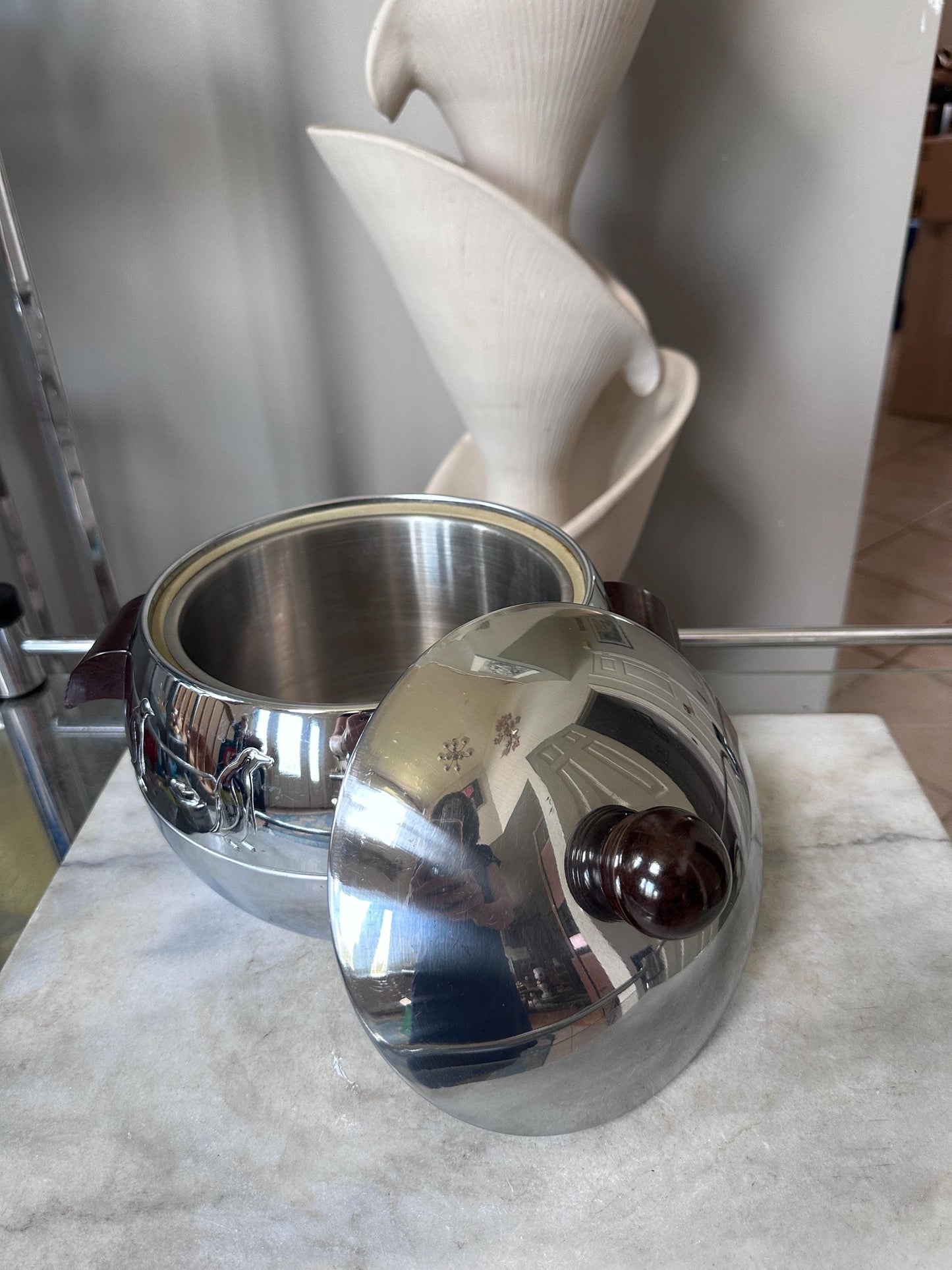 1950s West Bend Chrome Penguin Ice Bucket, Hot &  Cold Server, Mid Century Barware, Made in USA, Bakelite Knob and Handles, MCM Decor
