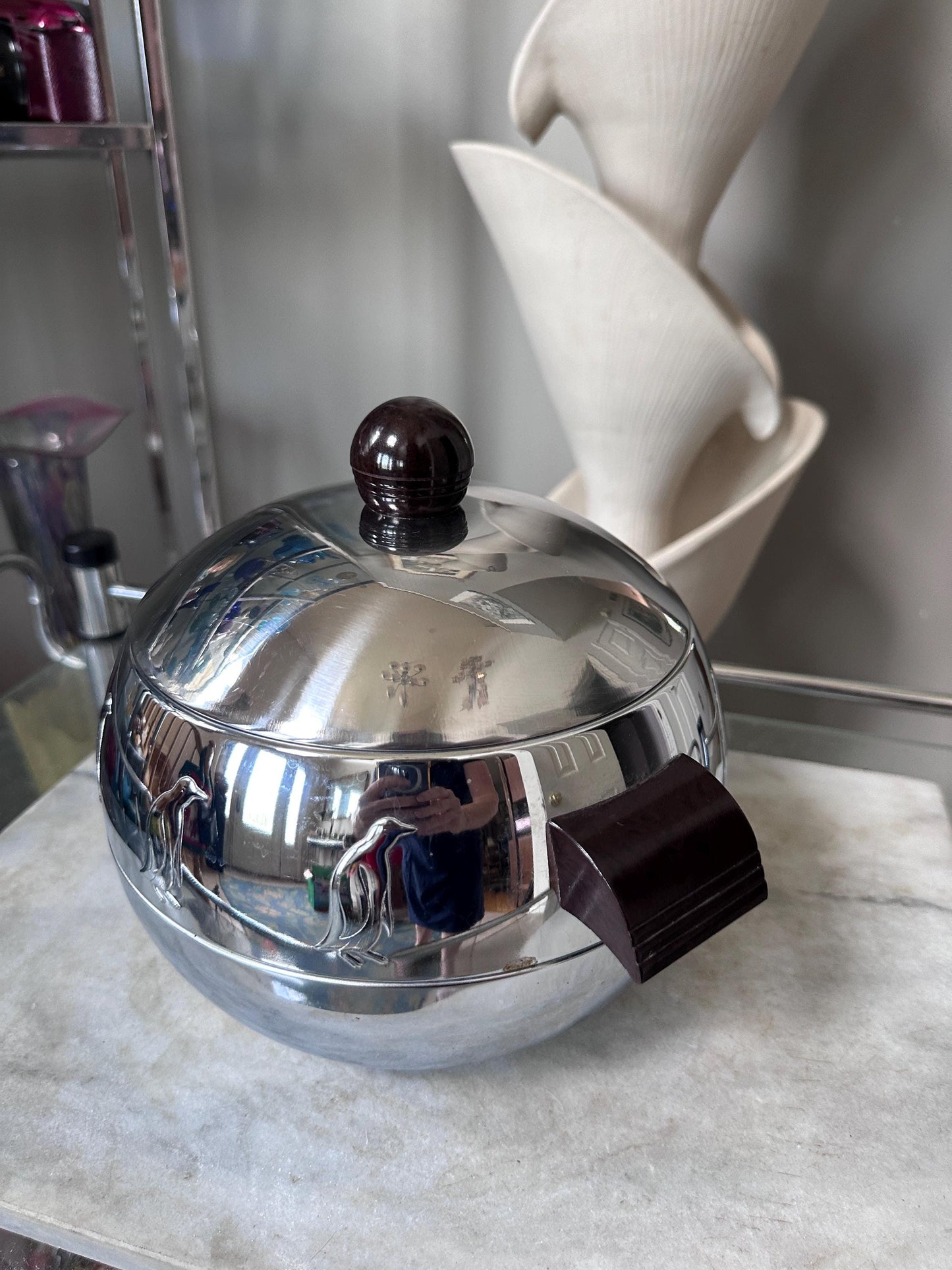 1950s West Bend Chrome Penguin Ice Bucket, Hot &  Cold Server, Mid Century Barware, Made in USA, Bakelite Knob and Handles, MCM Decor