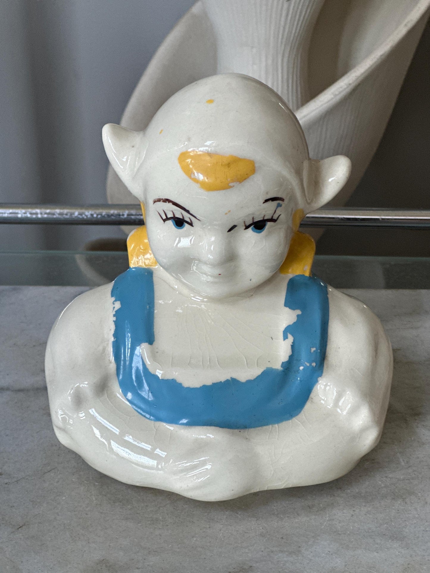 Set of 2 Vintage American Bisque Dutch Boy & Dutch Girl Cookie Jar Lids 1940s Replacement Parts Dutch Figurine Tops