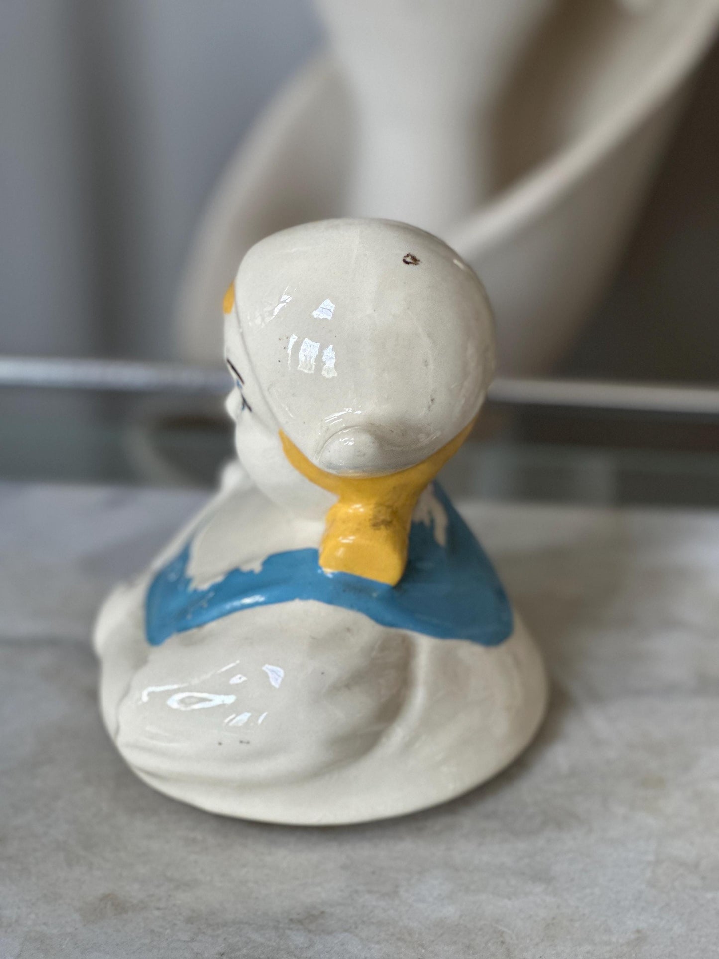 Set of 2 Vintage American Bisque Dutch Boy & Dutch Girl Cookie Jar Lids 1940s Replacement Parts Dutch Figurine Tops
