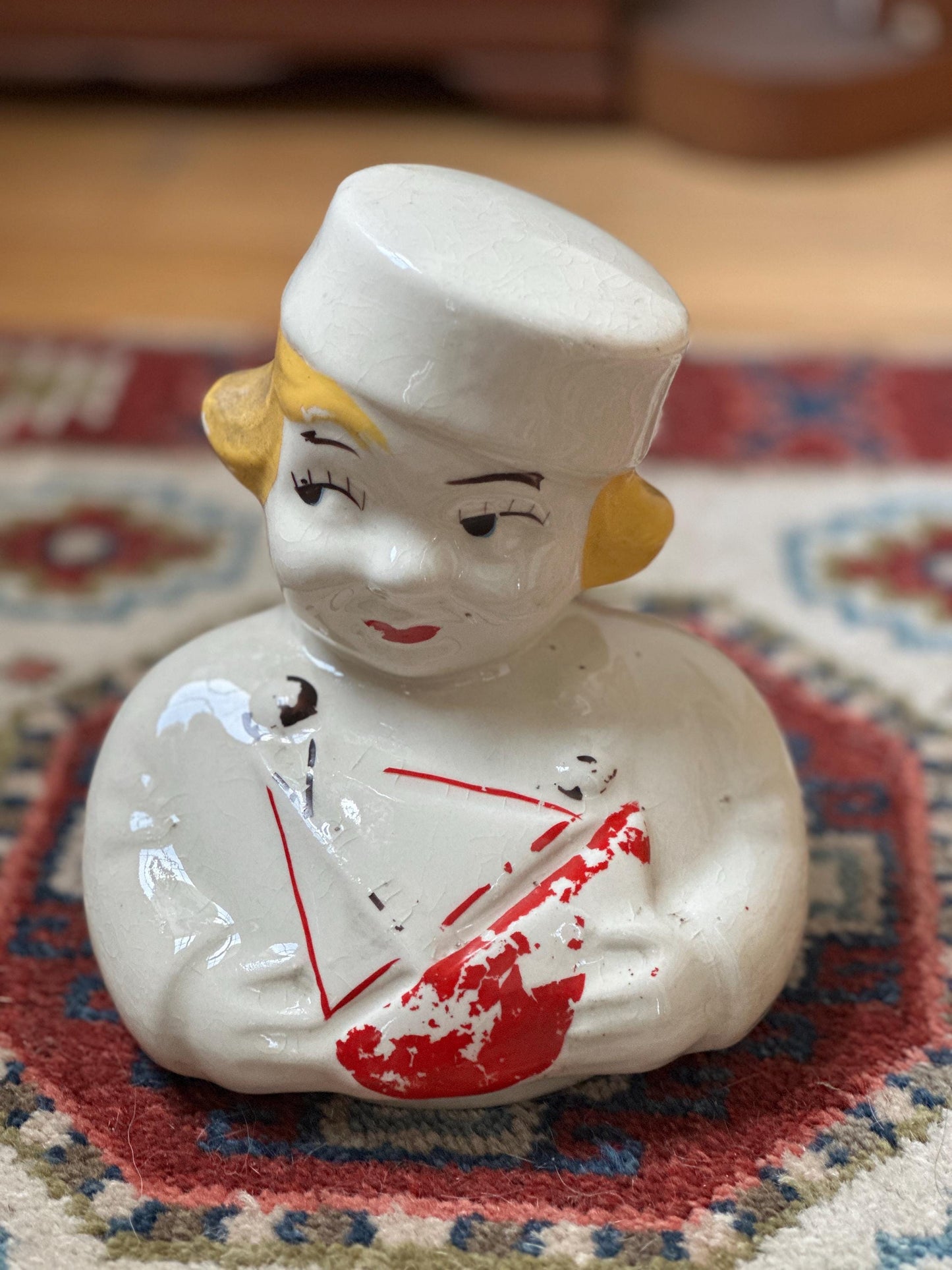 Set of 2 Vintage American Bisque Dutch Boy & Dutch Girl Cookie Jar Lids 1940s Replacement Parts Dutch Figurine Tops
