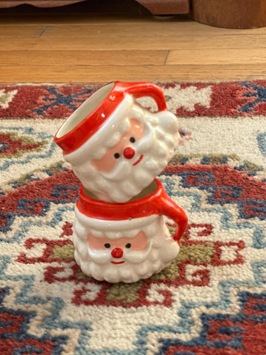 Vintage Santa Mini Mugs Set of 2, Colonial Candle GHC Japan, Christmas Cups, Tiny Santa Mugs, Vintage Holiday Decor