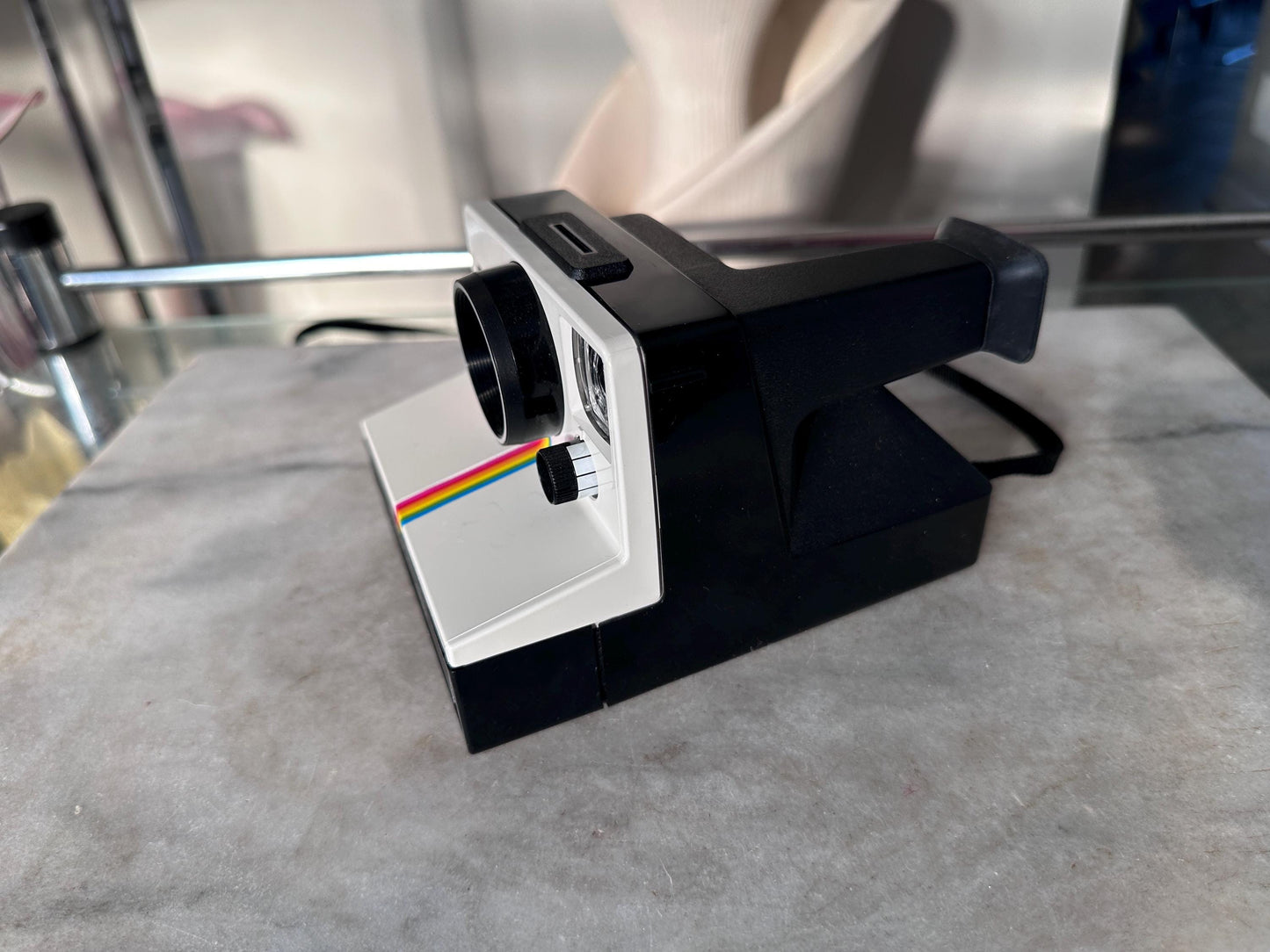Vintage Polaroid SX-70 OneStep White Rainbow Stripe Land Camera with Carrying Bag, Untested, 1970s
