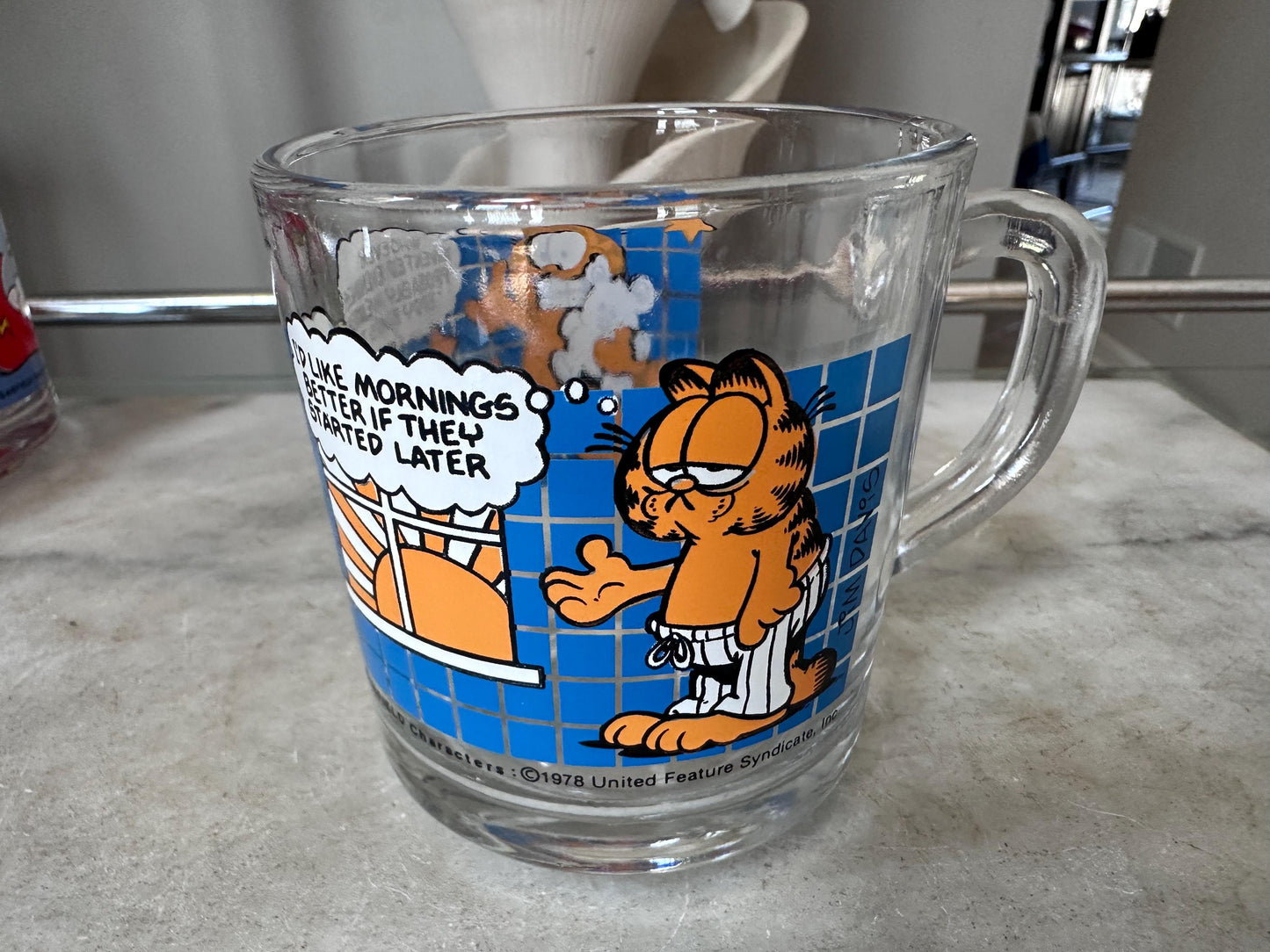 Vintage 1978 Garfield Glass Mugs Set of 5 Hazel-Atlas Coffee Cups Retro Cartoon Collectible