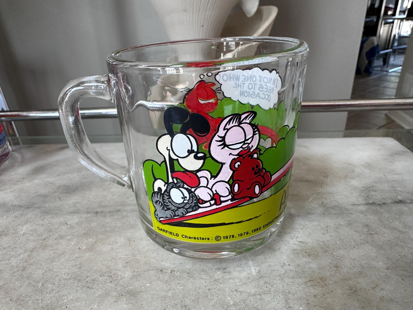 Vintage 1978 Garfield Glass Mugs Set of 5 Hazel-Atlas Coffee Cups Retro Cartoon Collectible