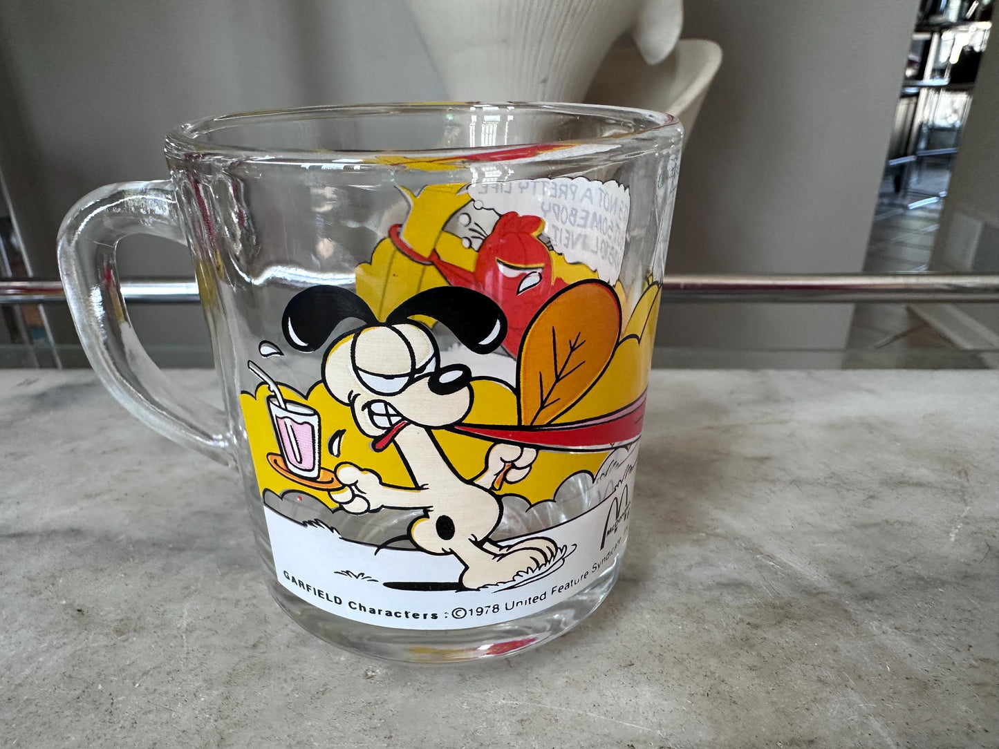 Vintage 1978 Garfield Glass Mugs Set of 5 Hazel-Atlas Coffee Cups Retro Cartoon Collectible