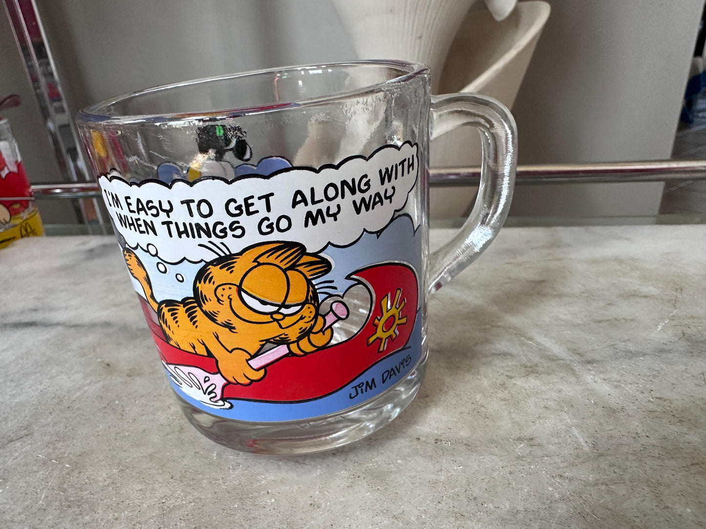 Vintage 1978 Garfield Glass Mugs Set of 5 Hazel-Atlas Coffee Cups Retro Cartoon Collectible
