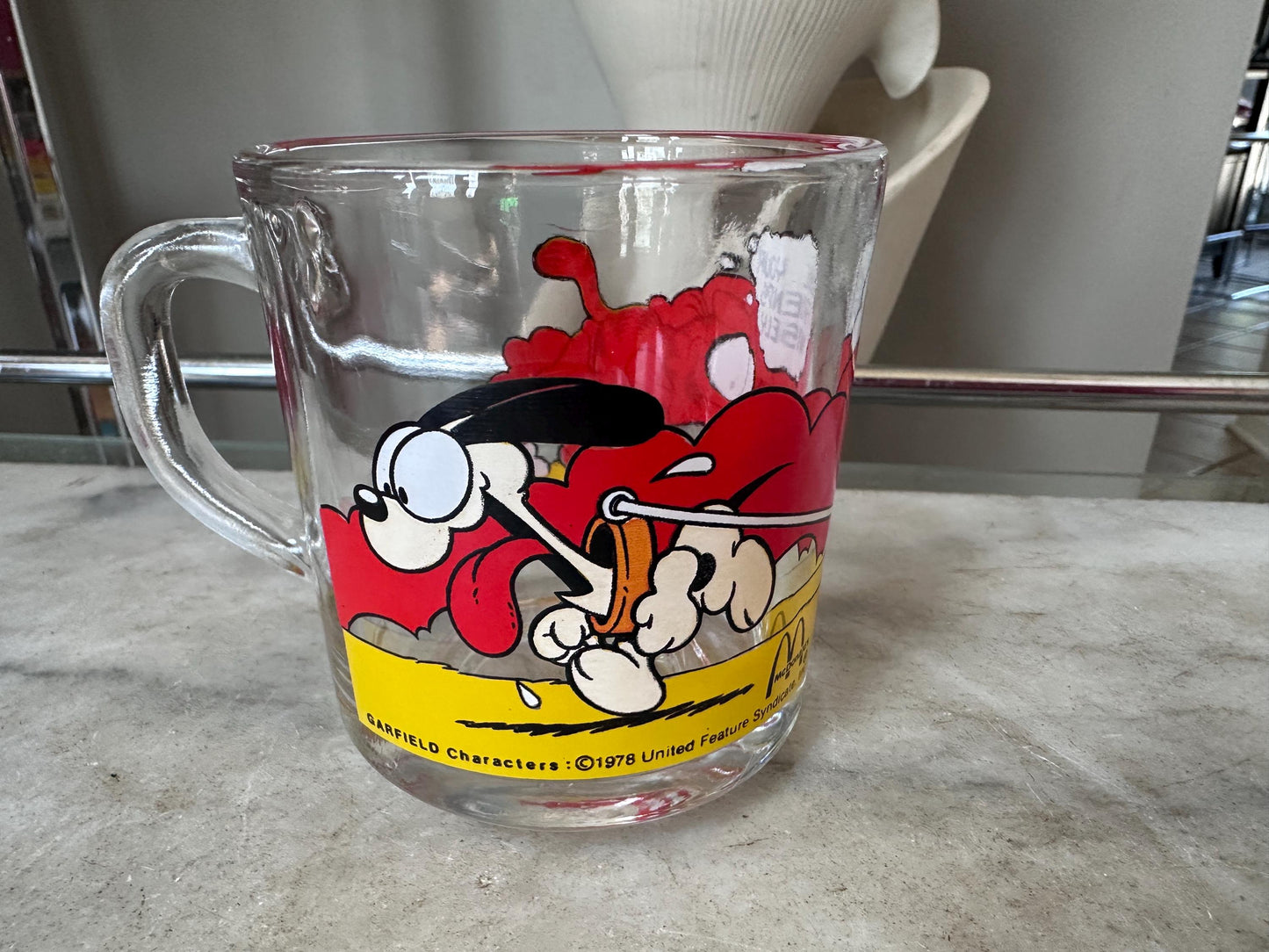 Vintage 1978 Garfield Glass Mugs Set of 5 Hazel-Atlas Coffee Cups Retro Cartoon Collectible