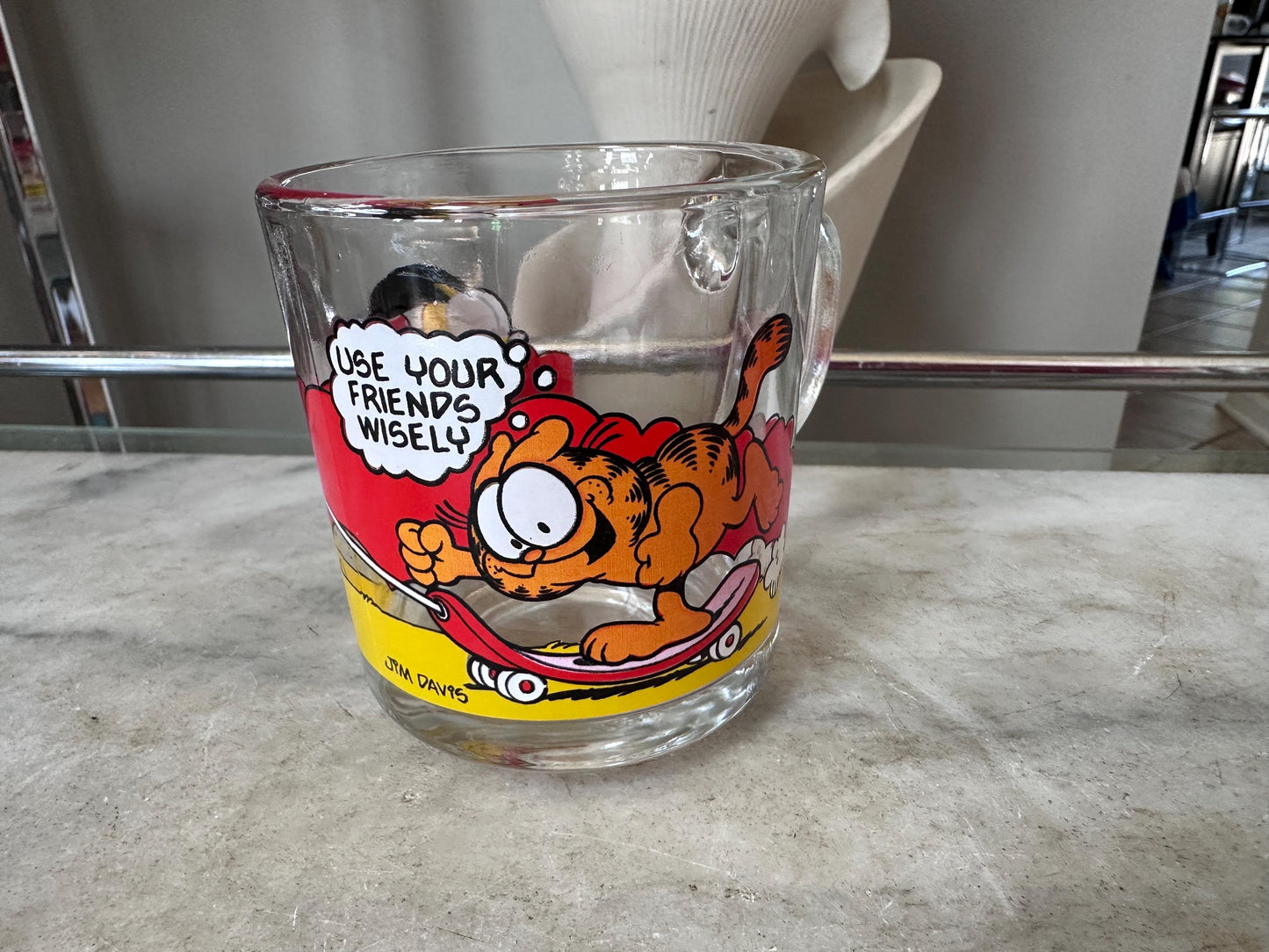 Vintage 1978 Garfield Glass Mugs Set of 5 Hazel-Atlas Coffee Cups Retro Cartoon Collectible