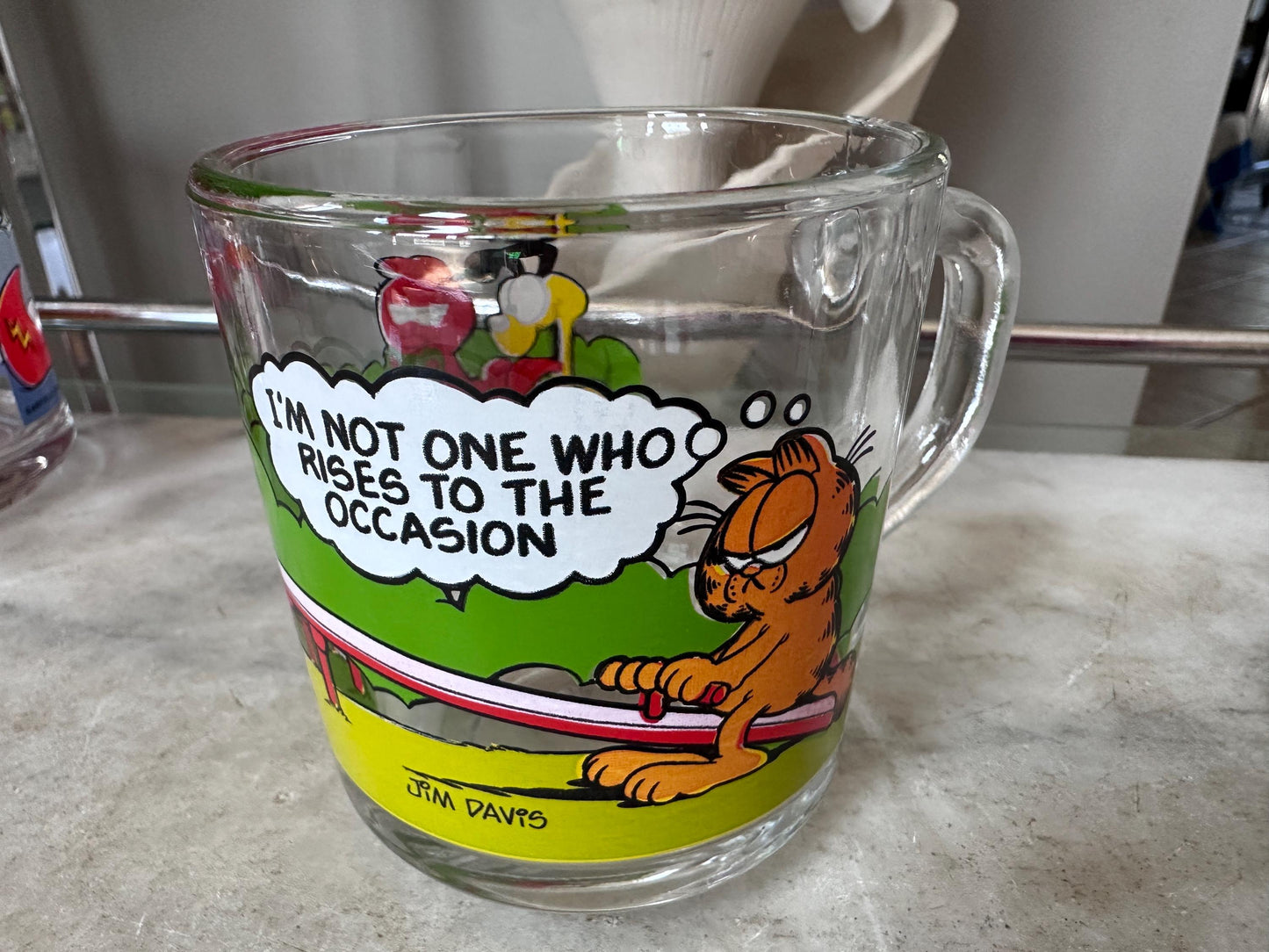 Vintage 1978 Garfield Glass Mugs Set of 5 Hazel-Atlas Coffee Cups Retro Cartoon Collectible