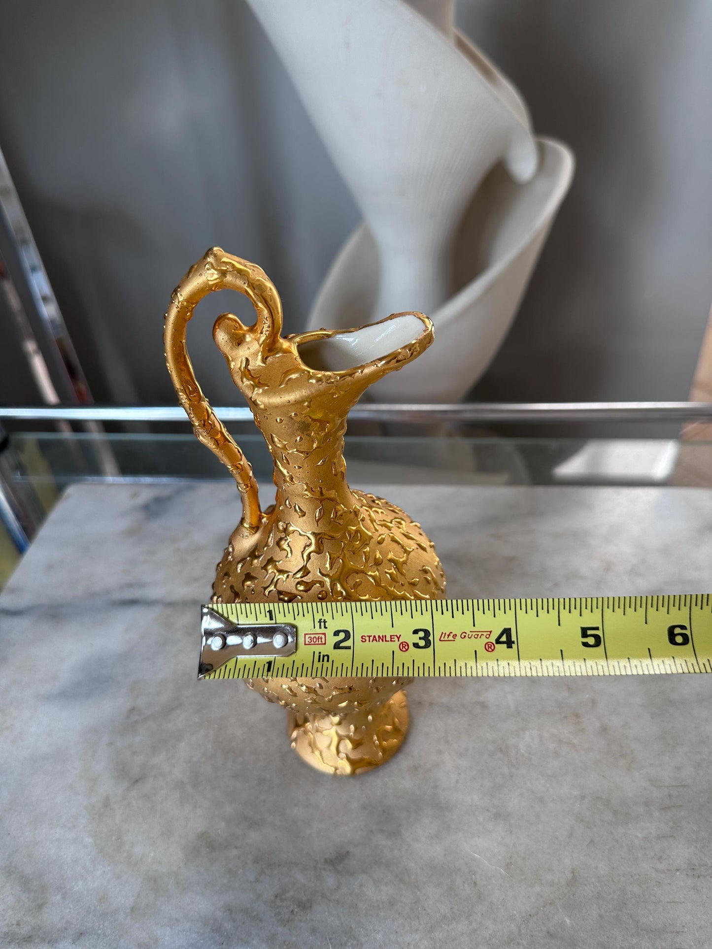 Vintage Weeping Bright Gold Bud Vase Ewer Pitcher 22K Gold Hollywood Regency MCM Textured Gold Ceramic Vase 8.5 Inch