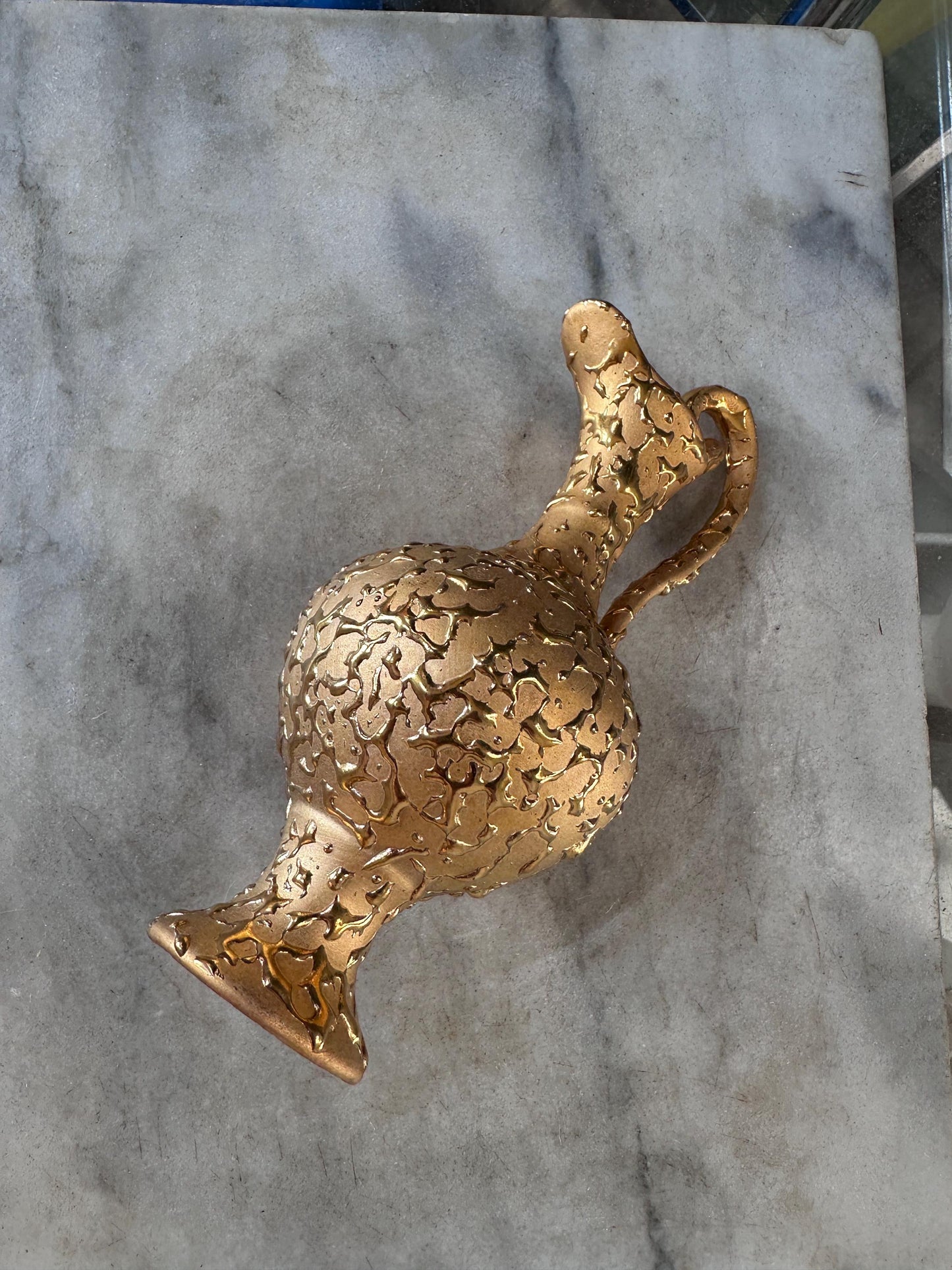 Vintage Weeping Bright Gold Bud Vase Ewer Pitcher 22K Gold Hollywood Regency MCM Textured Gold Ceramic Vase 8.5 Inch