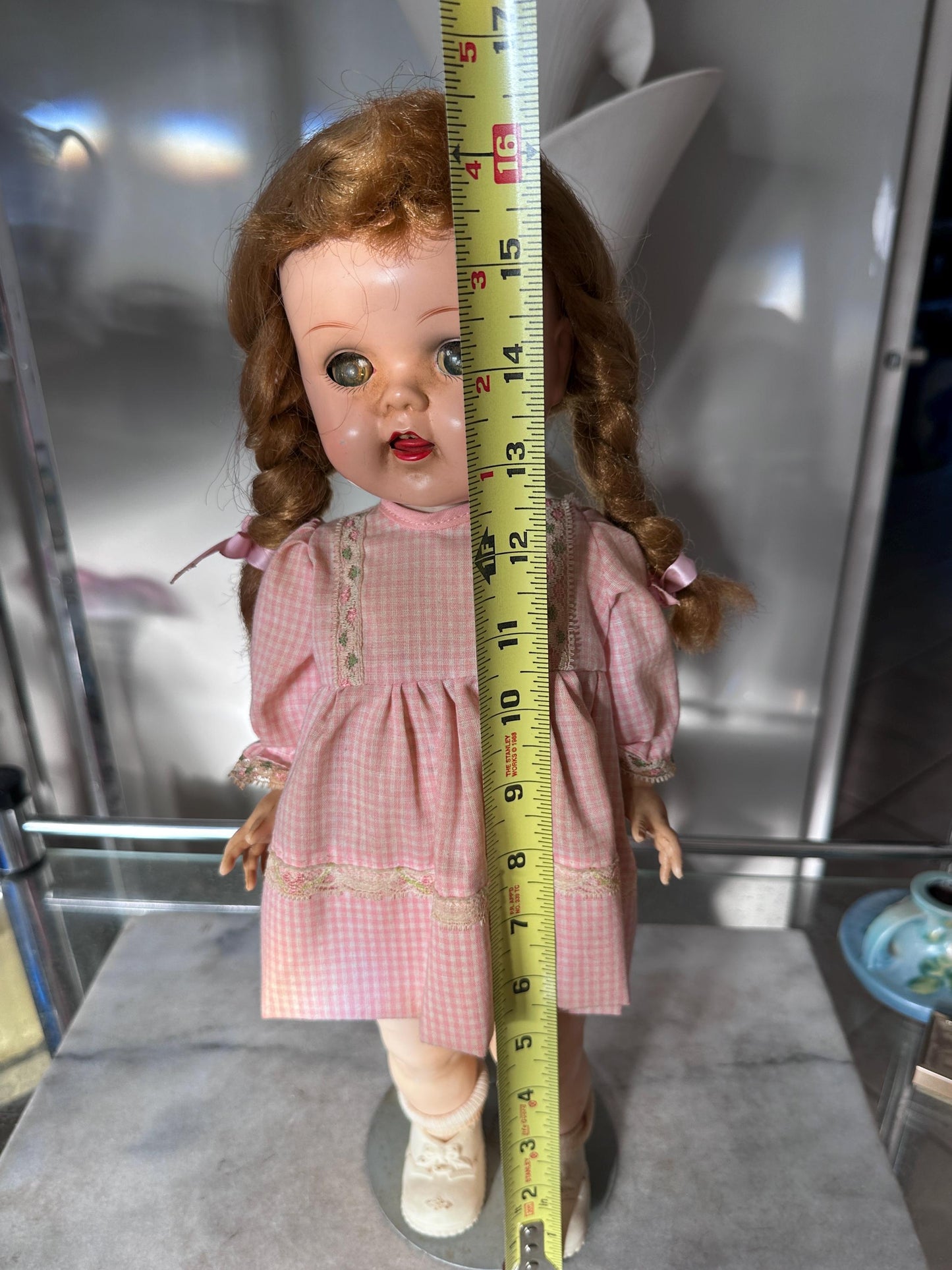 Vintage 1950s Ideal Saucy Walker Doll 17” Brown Braided Pigtails Flirty Sleepy Eyes