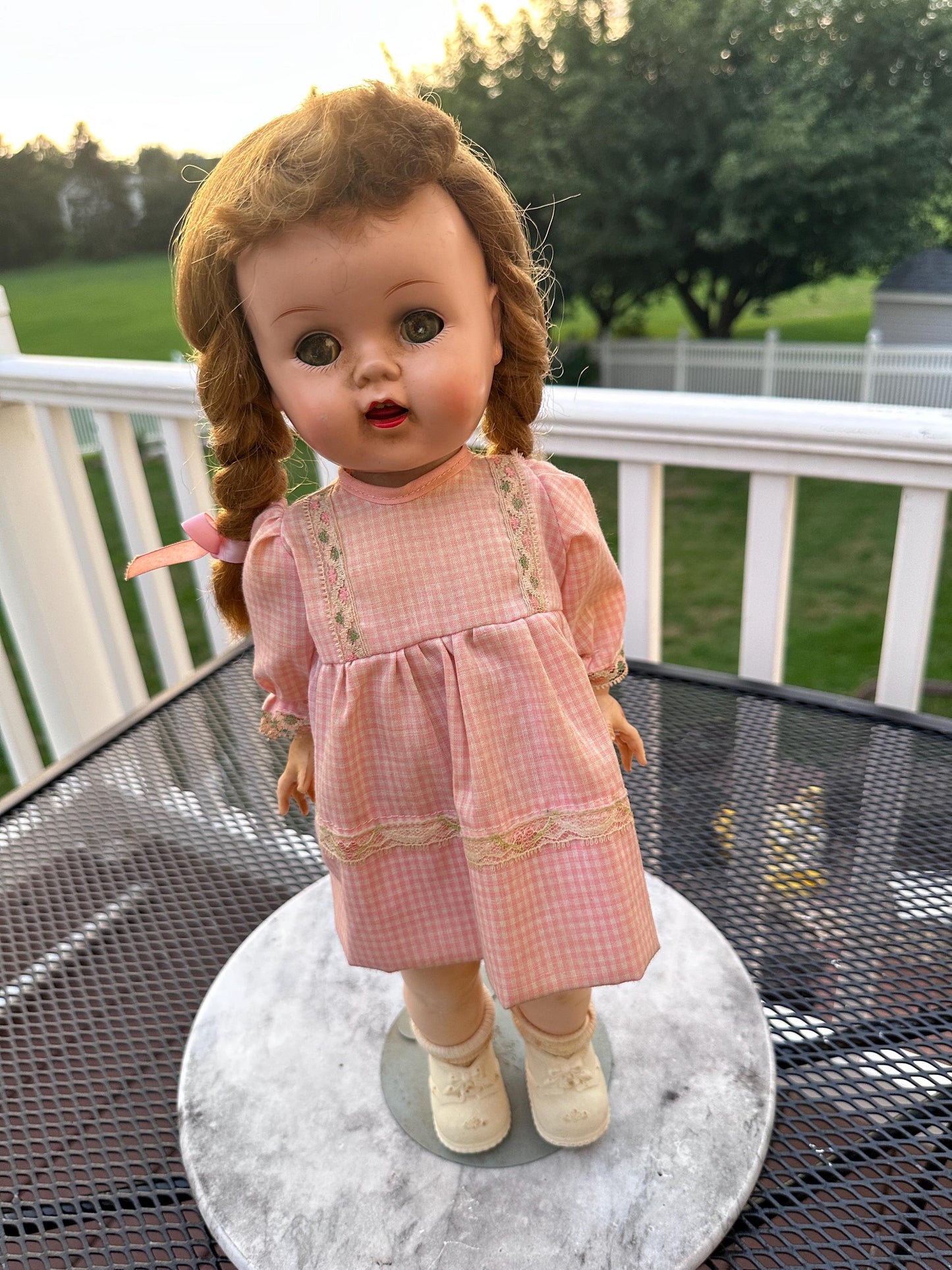Vintage 1950s Ideal Saucy Walker Doll 17” Brown Braided Pigtails Flirty Sleepy Eyes
