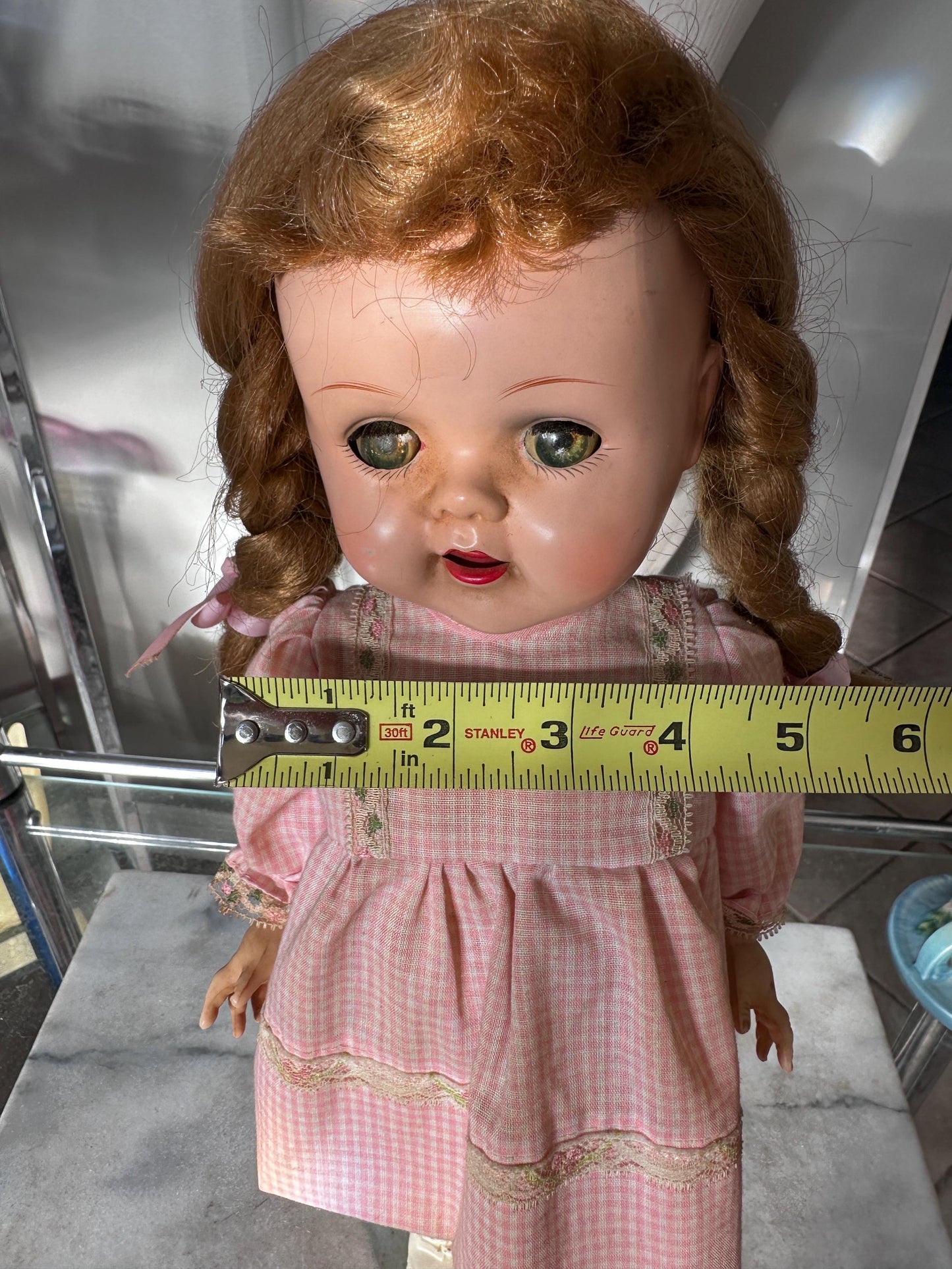 Vintage 1950s Ideal Saucy Walker Doll 17” Brown Braided Pigtails Flirty Sleepy Eyes