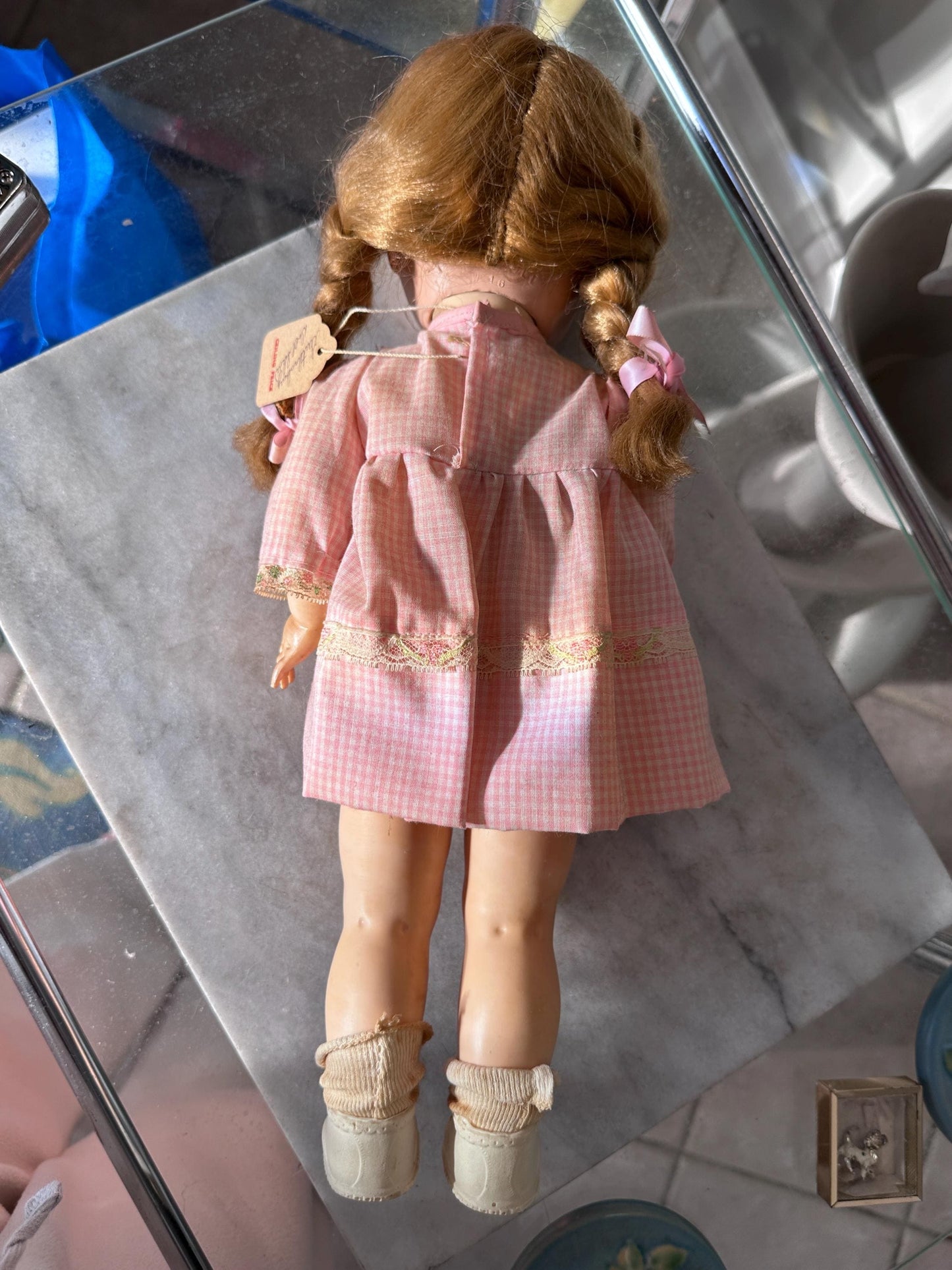 Vintage 1950s Ideal Saucy Walker Doll 17” Brown Braided Pigtails Flirty Sleepy Eyes