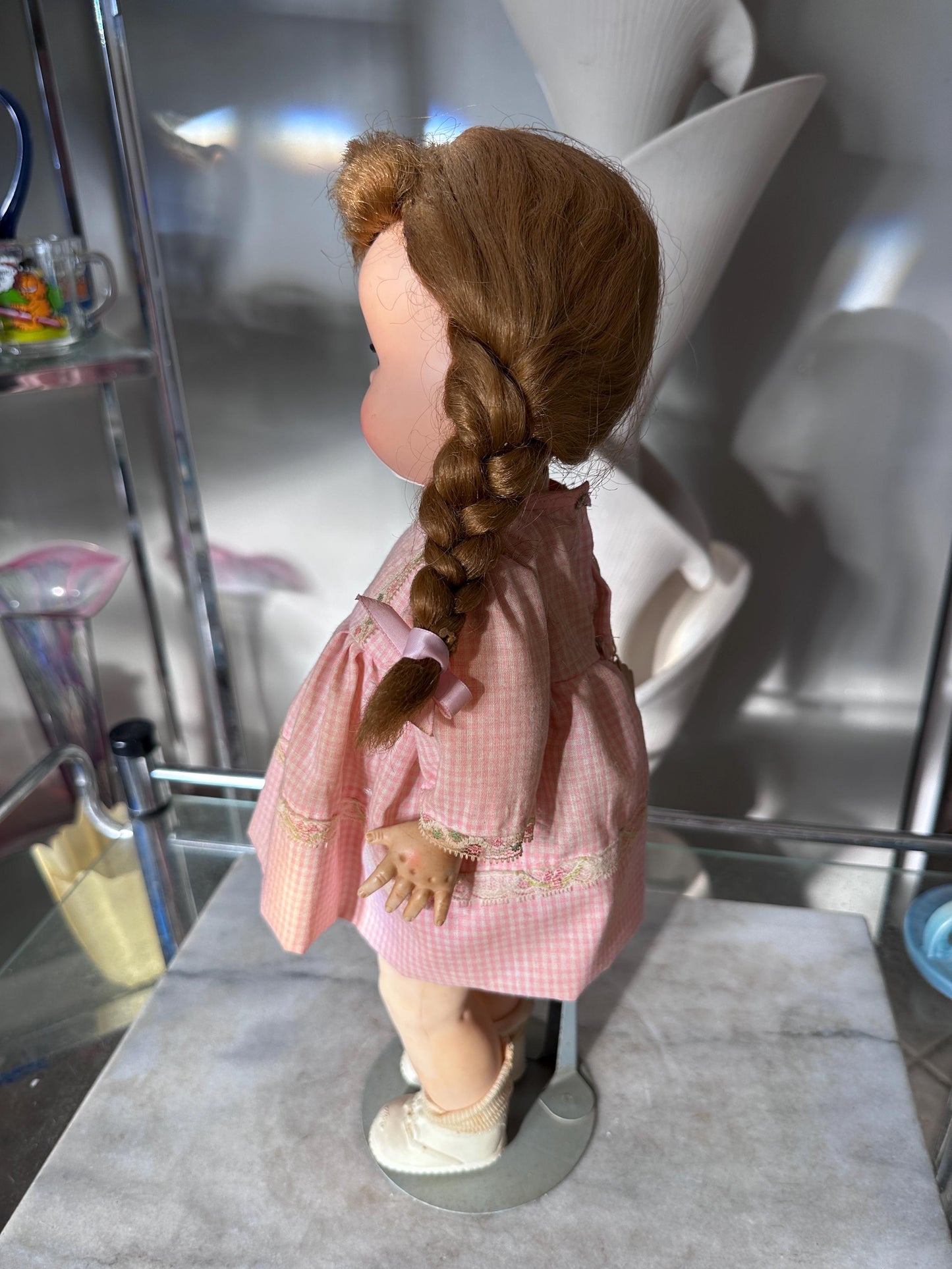 Vintage 1950s Ideal Saucy Walker Doll 17” Brown Braided Pigtails Flirty Sleepy Eyes