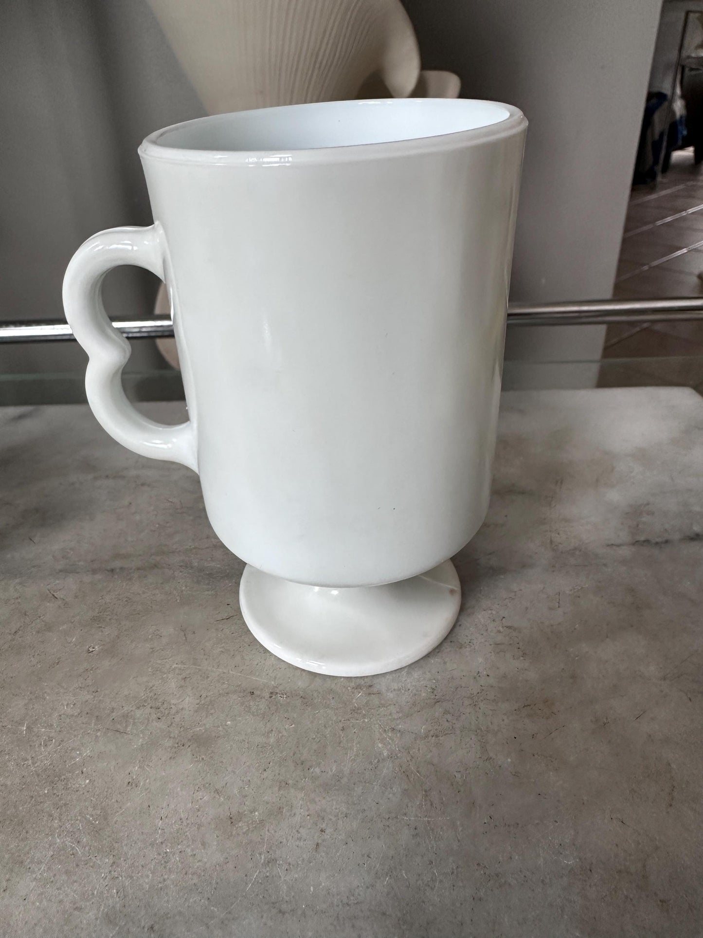 Vintage Mickey Minnie Mouse Mug Set of 2 White Milk Glass Footed Walt Disney Productions Cups