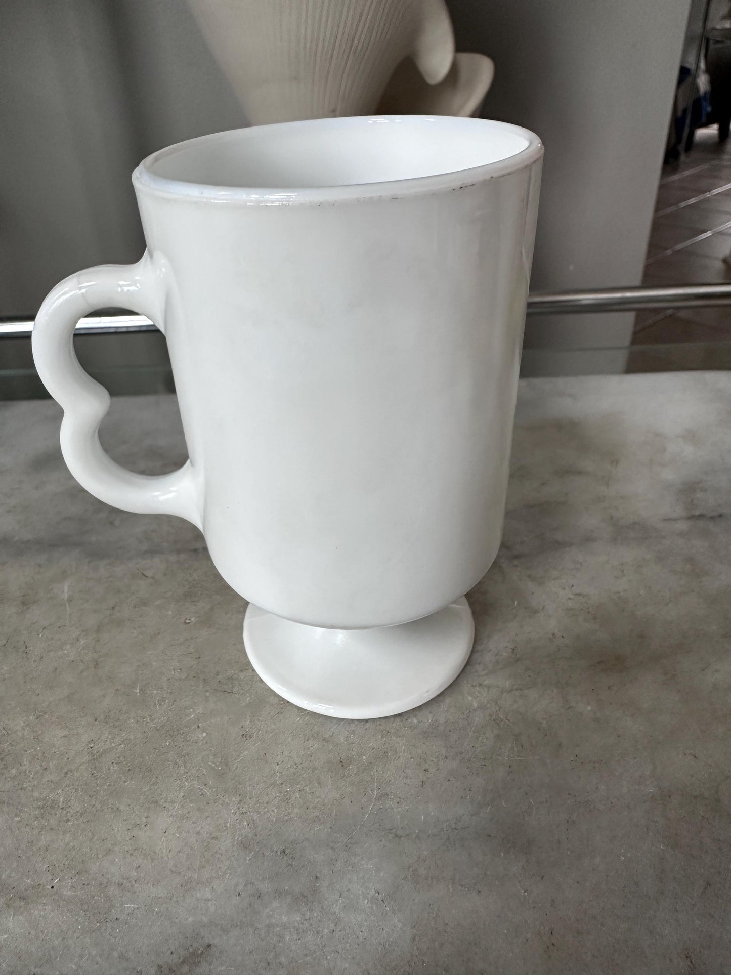 Vintage Mickey Minnie Mouse Mug Set of 2 White Milk Glass Footed Walt Disney Productions Cups