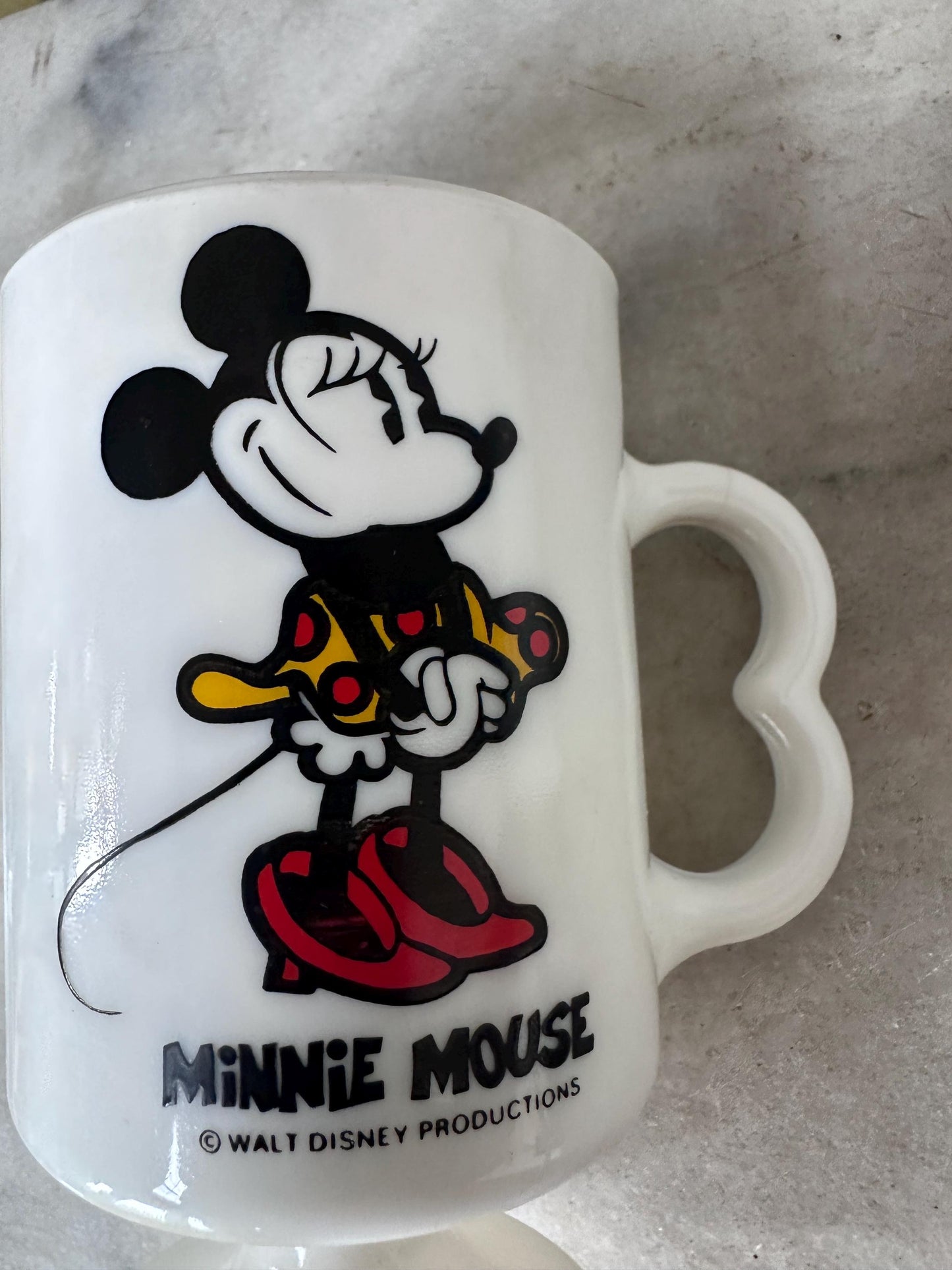 Vintage Mickey Minnie Mouse Mug Set of 2 White Milk Glass Footed Walt Disney Productions Cups