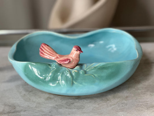 1950 McCoy Pottery Novelty Dish with Bird in Blue and Pink USA Pottery McCoy