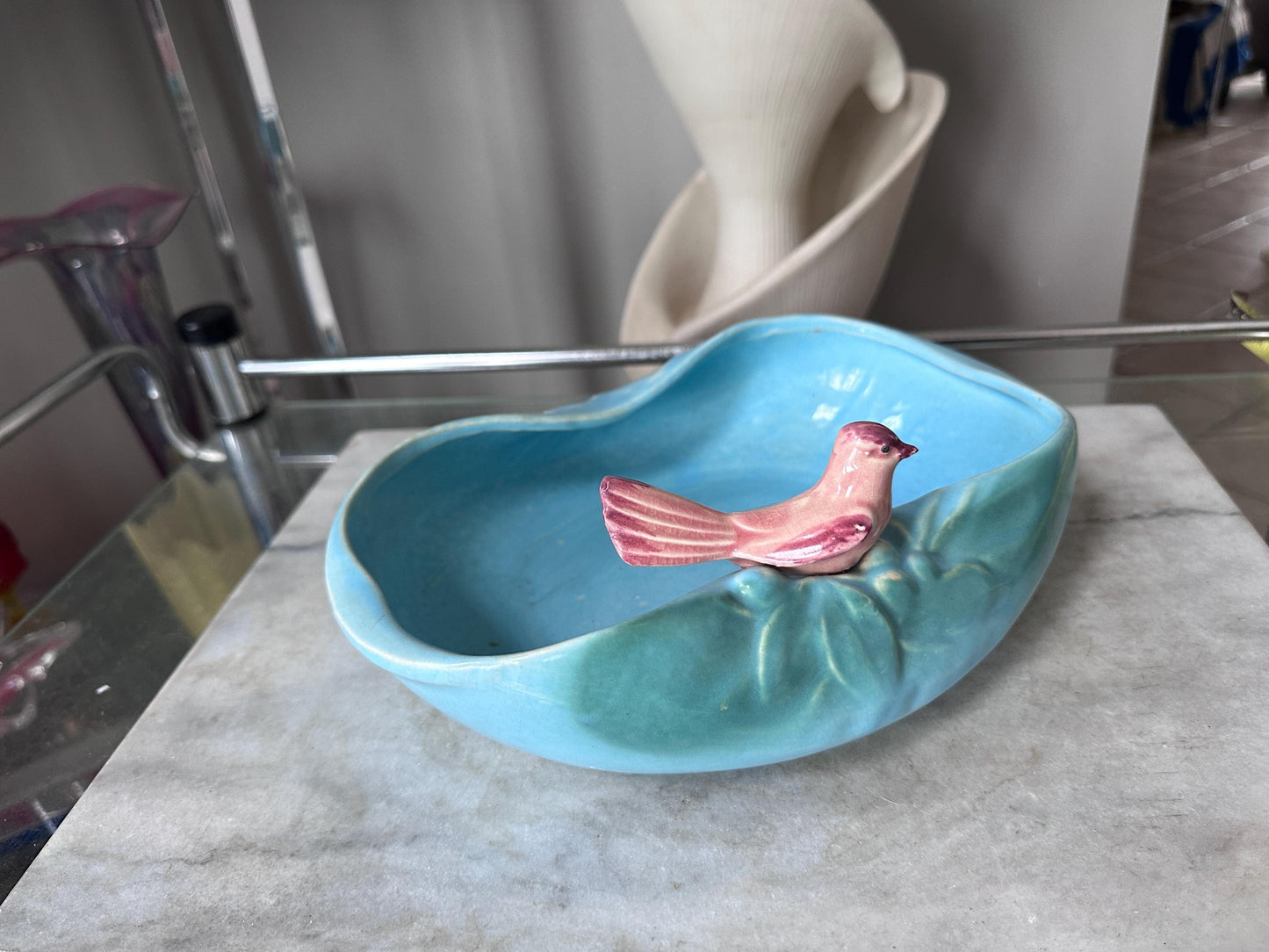 1950 McCoy Pottery Novelty Dish with Bird in Blue and Pink USA Pottery McCoy