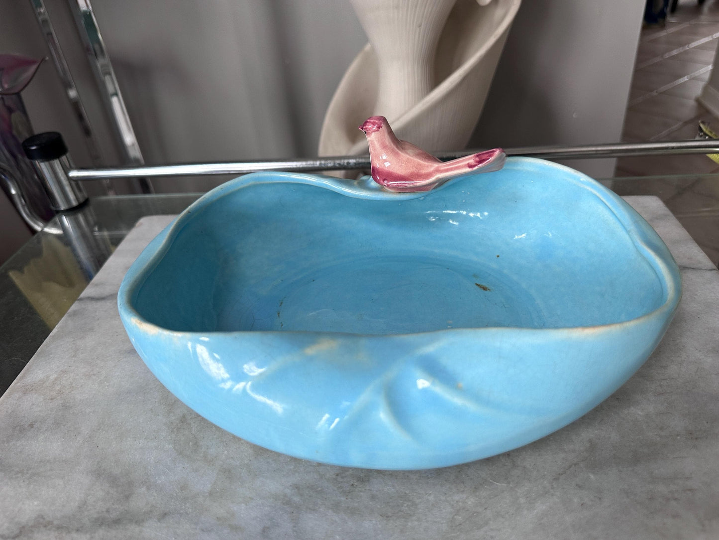 1950 McCoy Pottery Novelty Dish with Bird in Blue and Pink USA Pottery McCoy