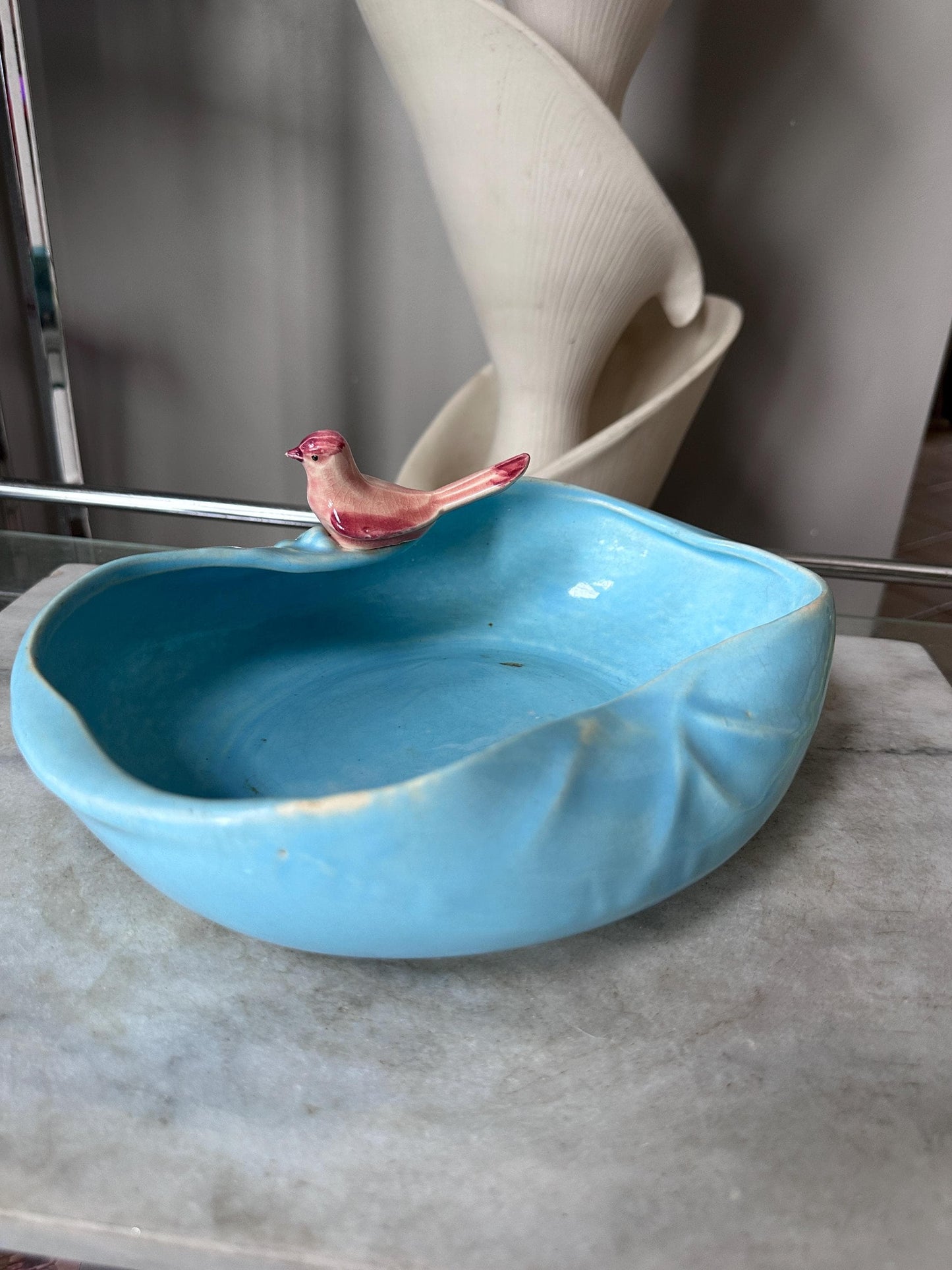 1950 McCoy Pottery Novelty Dish with Bird in Blue and Pink USA Pottery McCoy