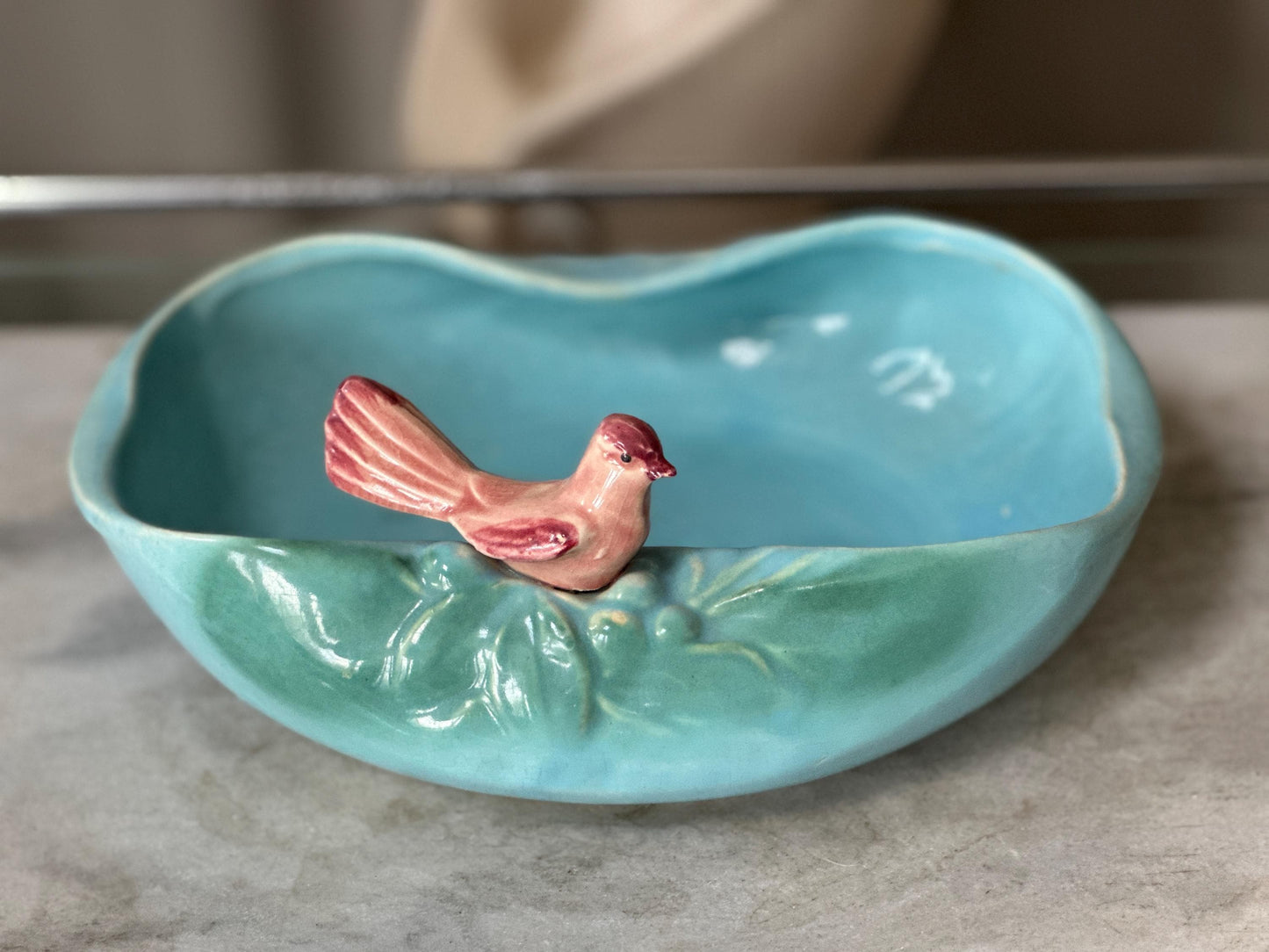 1950 McCoy Pottery Novelty Dish with Bird in Blue and Pink USA Pottery McCoy