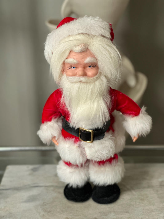 Vintage 1970s Hand Crafted Santa Doll: Rubber Face, Blue Eyes, 14" Collectible